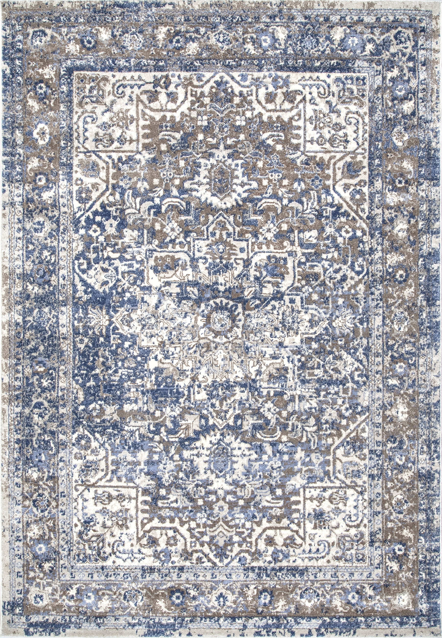 Faded Star Petal Emblem Rug - Soft Bohemian Area Rug for Living Room, Bedroom, Nursery | Light Blue Washable Cotton Rug for Home Decor & Cozy Spaces