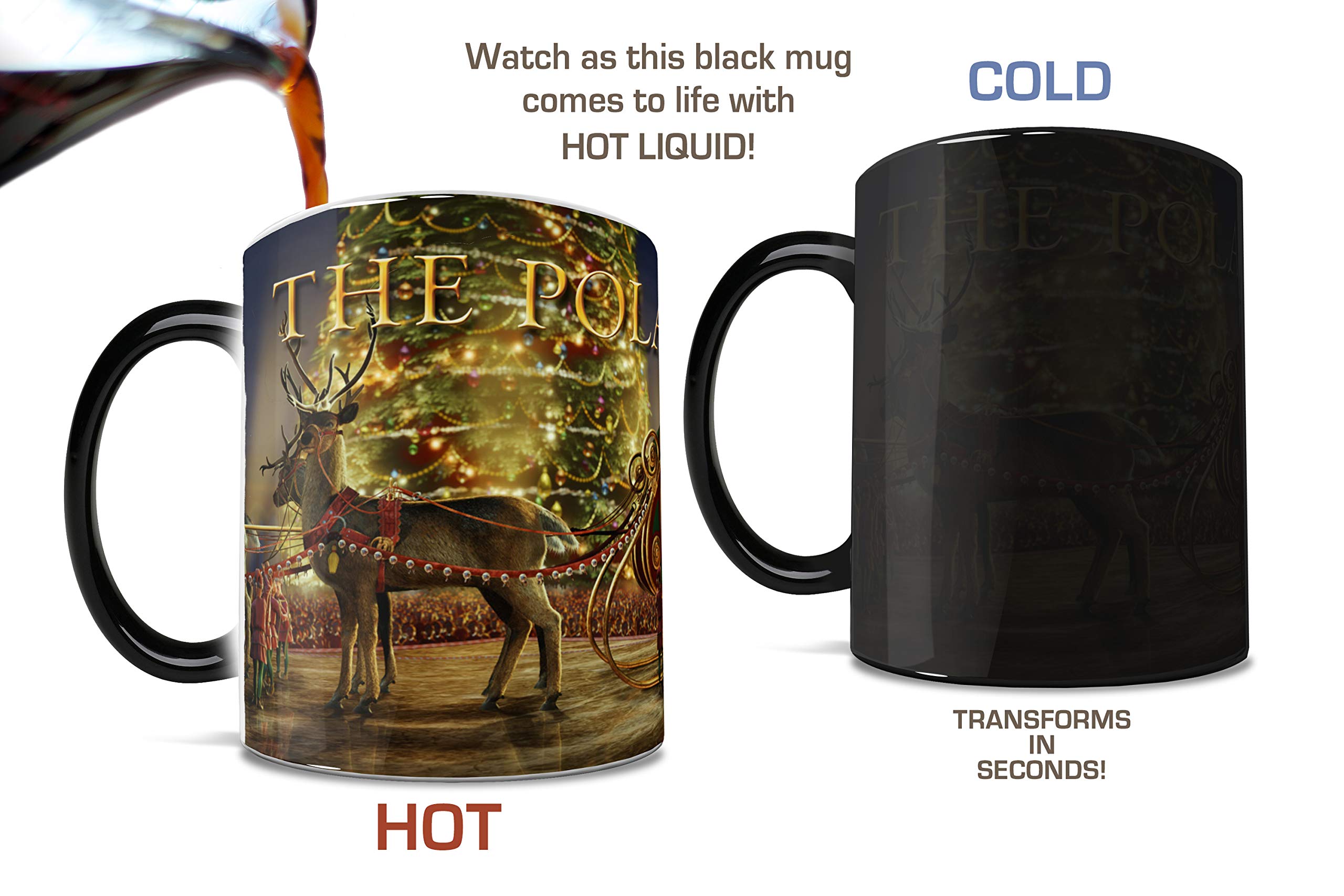 Polar Express Morphing Mug - Santa Sleigh Ride Ceramic Coffee Cup, Black | Perfect for Christmas Gifts & Holiday Decor
