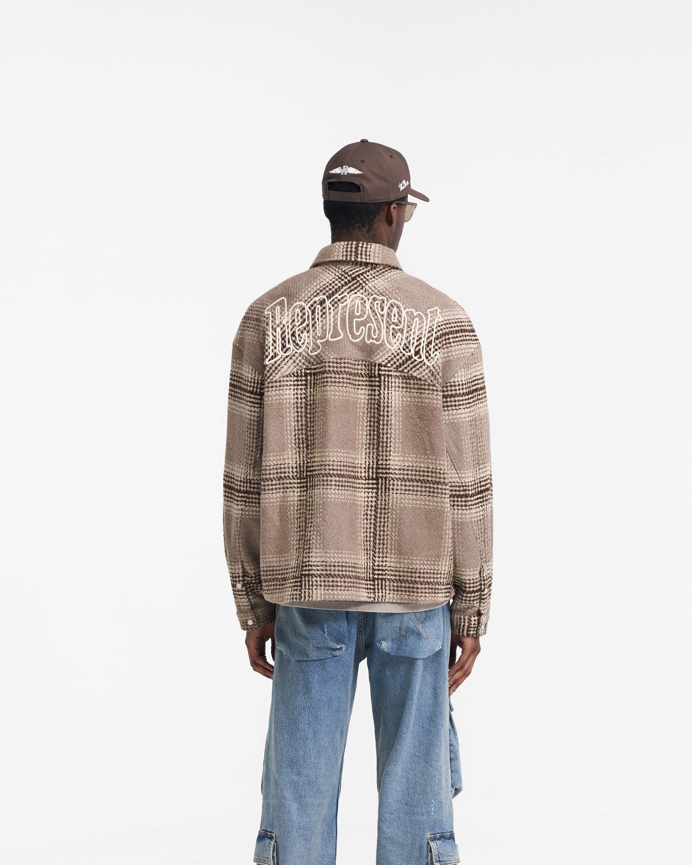 Represent Flannel Shirt - Brown Check Plaid Button-Up Shirt for Men | Casual & Outdoor Wear