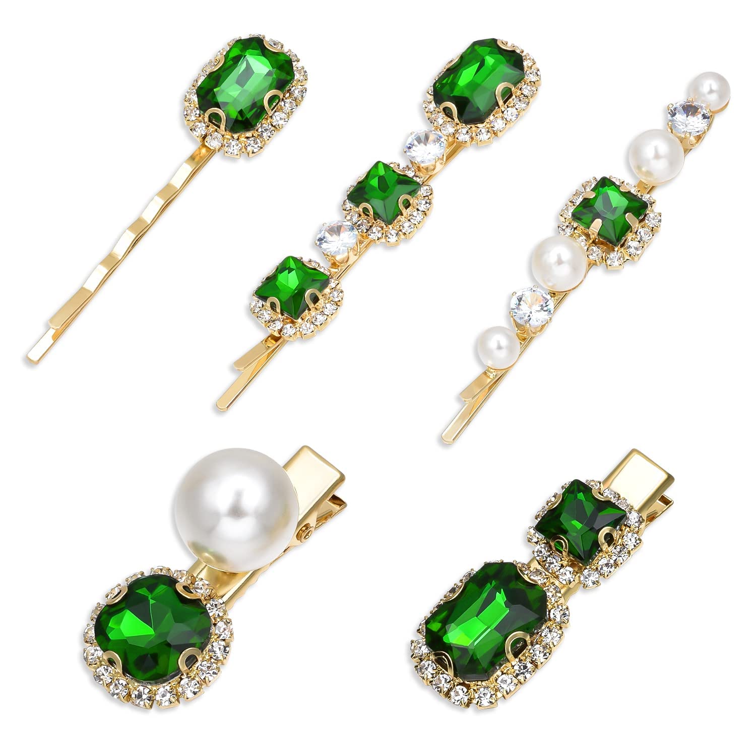 Vintage Rhinestone Hair Clips - Handmade Light Green Crystal Pearl Hair Barrettes for Women | Elegant Hair Accessories & Styling Tools for Weddings, Parties & Daily Wear