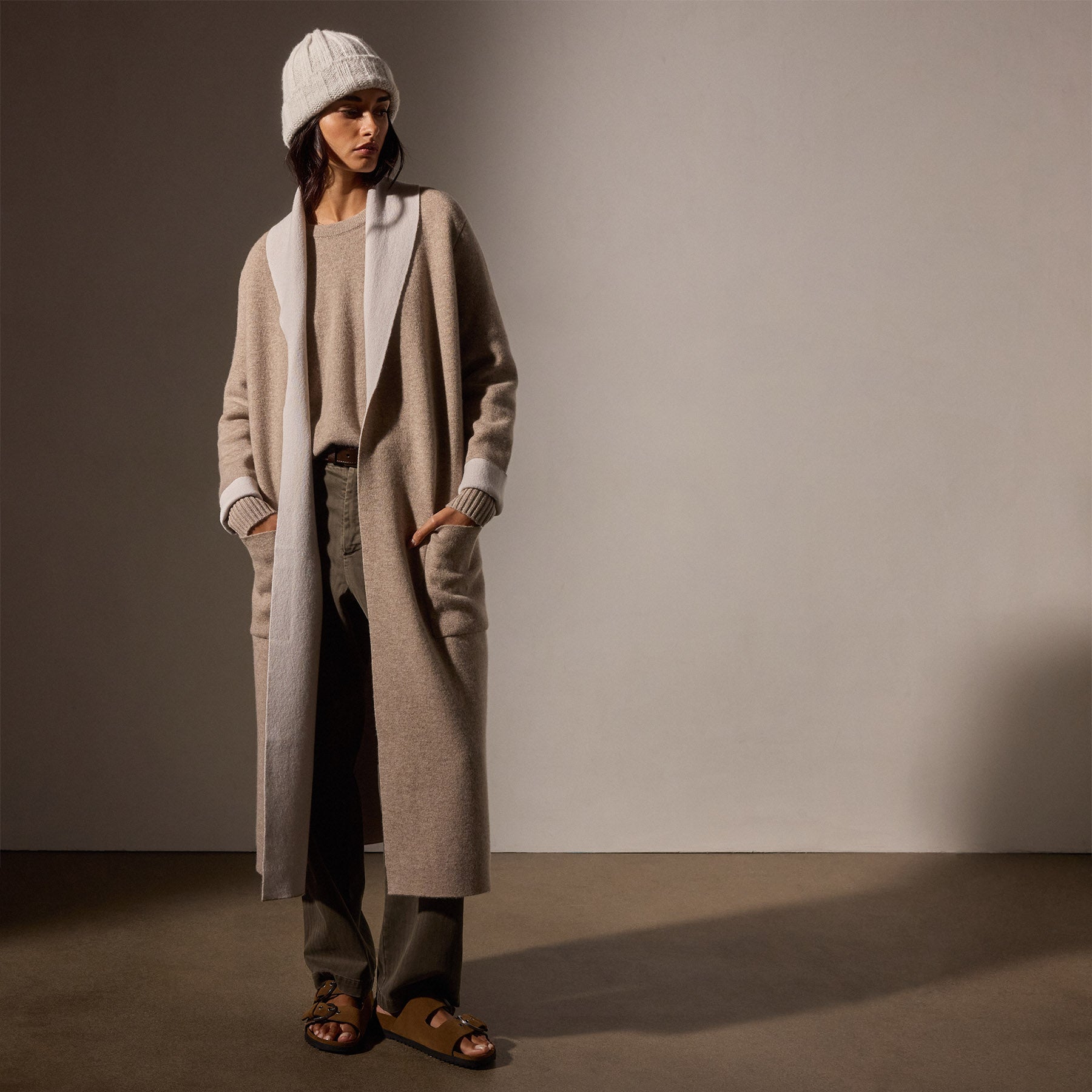 Luxury Cashmere Shawl Collar Coat for Women - Warm Coyote & Pearl Winter Coat - Perfect for Office, Dinner Dates & Holiday Parties