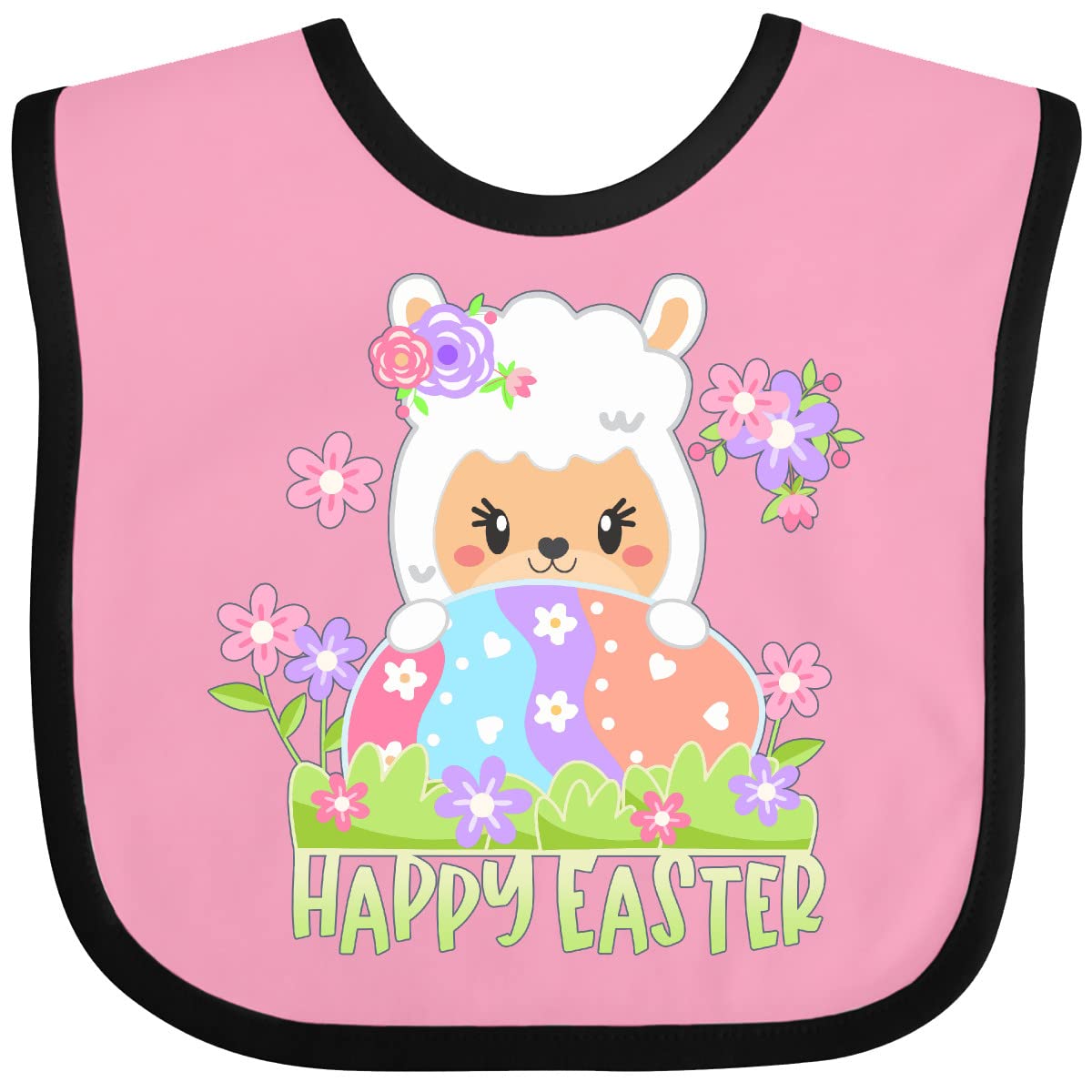 Inktastic Happy Easter Llama with Spring Flowers and Egg Baby Bib - Soft Cotton Drool Bib for Infants - Perfect for Easter Celebrations, Baby Showers & Spring Photo Shoots