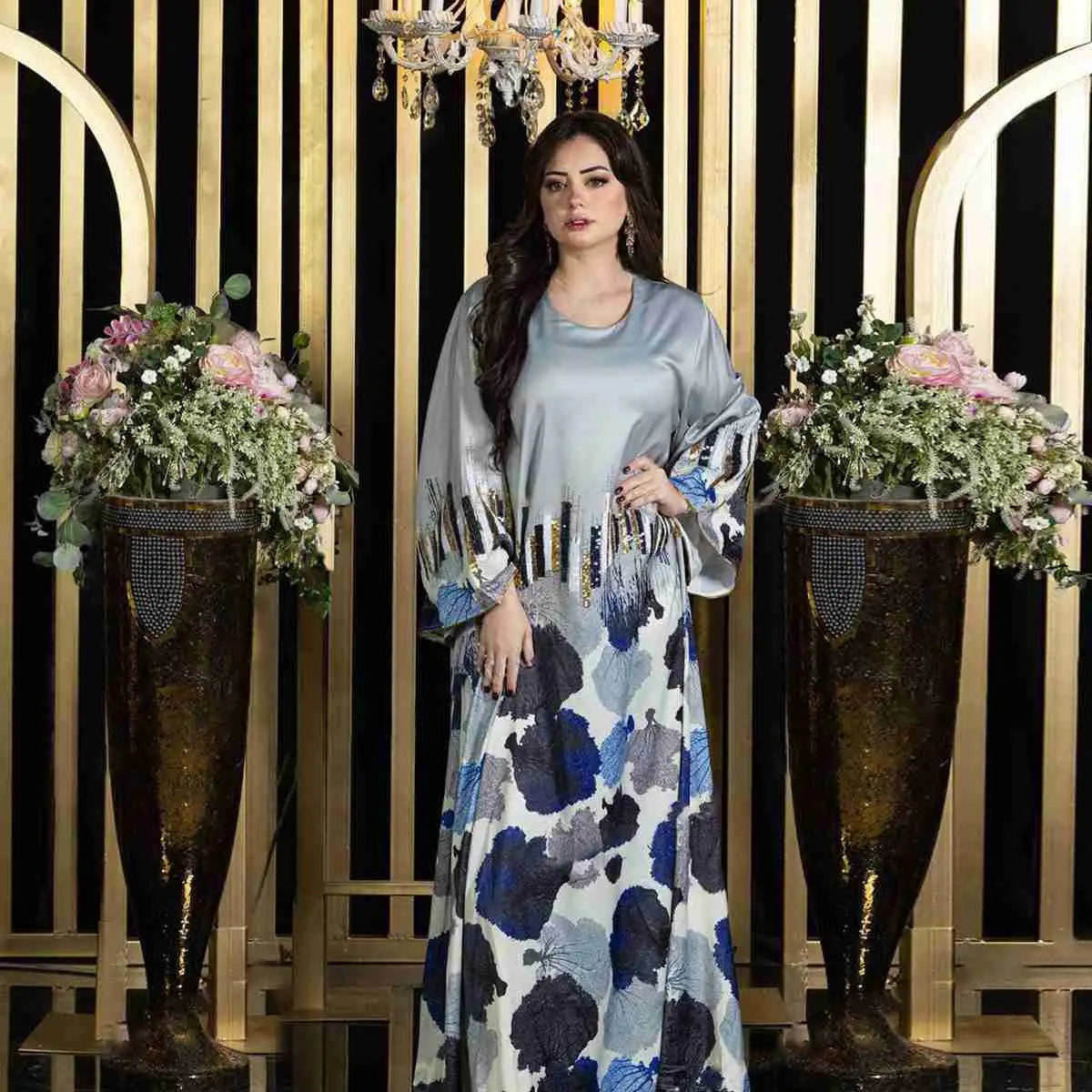 Elegant Eid Dress for Women - Sparkling Sequins Muslim Caftan Kaftan Dress - Perfect for Eid Celebrations, Weddings & Special Occasions