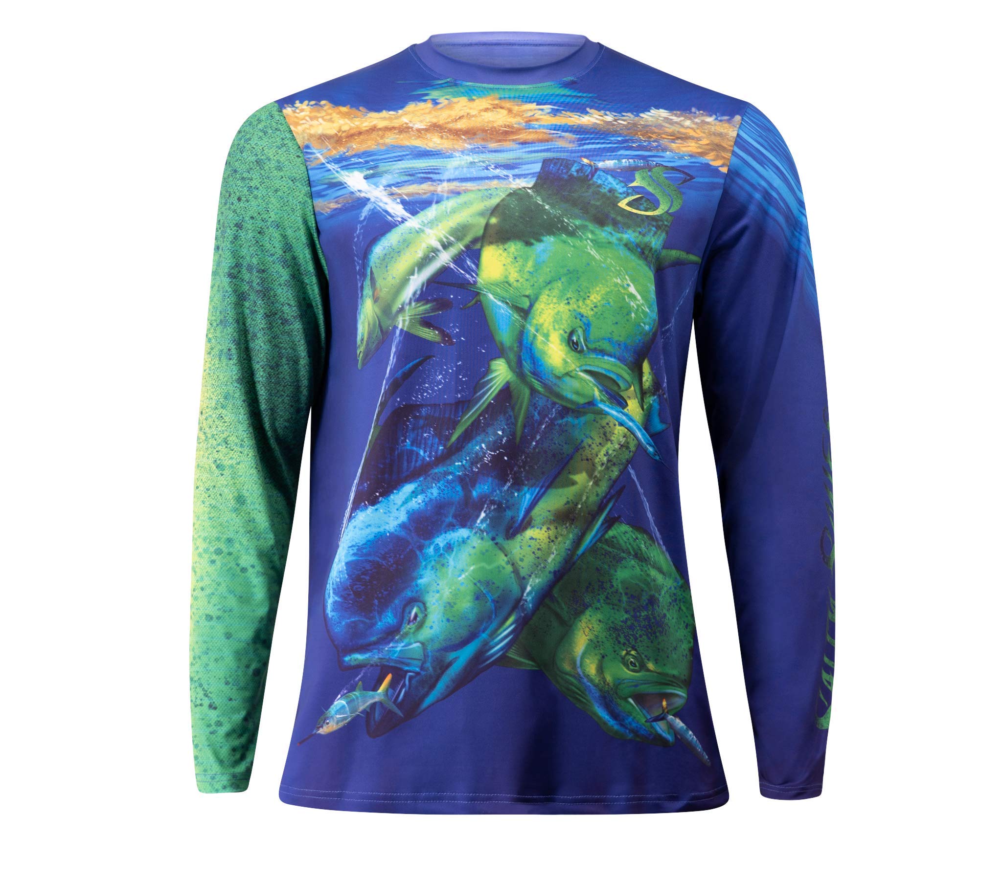 Men's UPF 50+ Mahi Fishing Shirt - Quick Dry Performance Fishing Shirt with Salty Scales Design - Perfect for Saltwater Fishing, Boating & Outdoor Activities