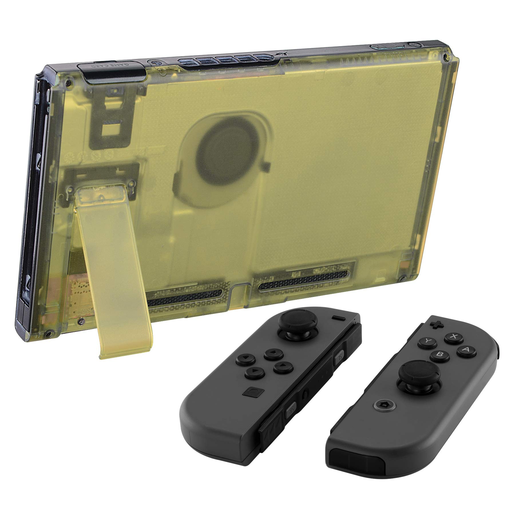 eXtremeRate Amber Yellow Nintendo Switch Back Plate Replacement - DIY Housing Shell Case with Kickstand (JoyCon Not Included) | Perfect for Console Customization & Protection