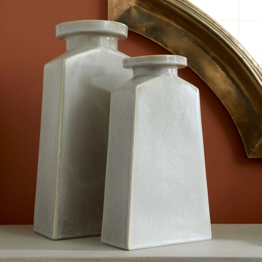Cyan Design 10918 Santorini Vase - Oyster Silver Small Ceramic Vase for Home Decor, Wedding Centerpiece, Tabletop Display