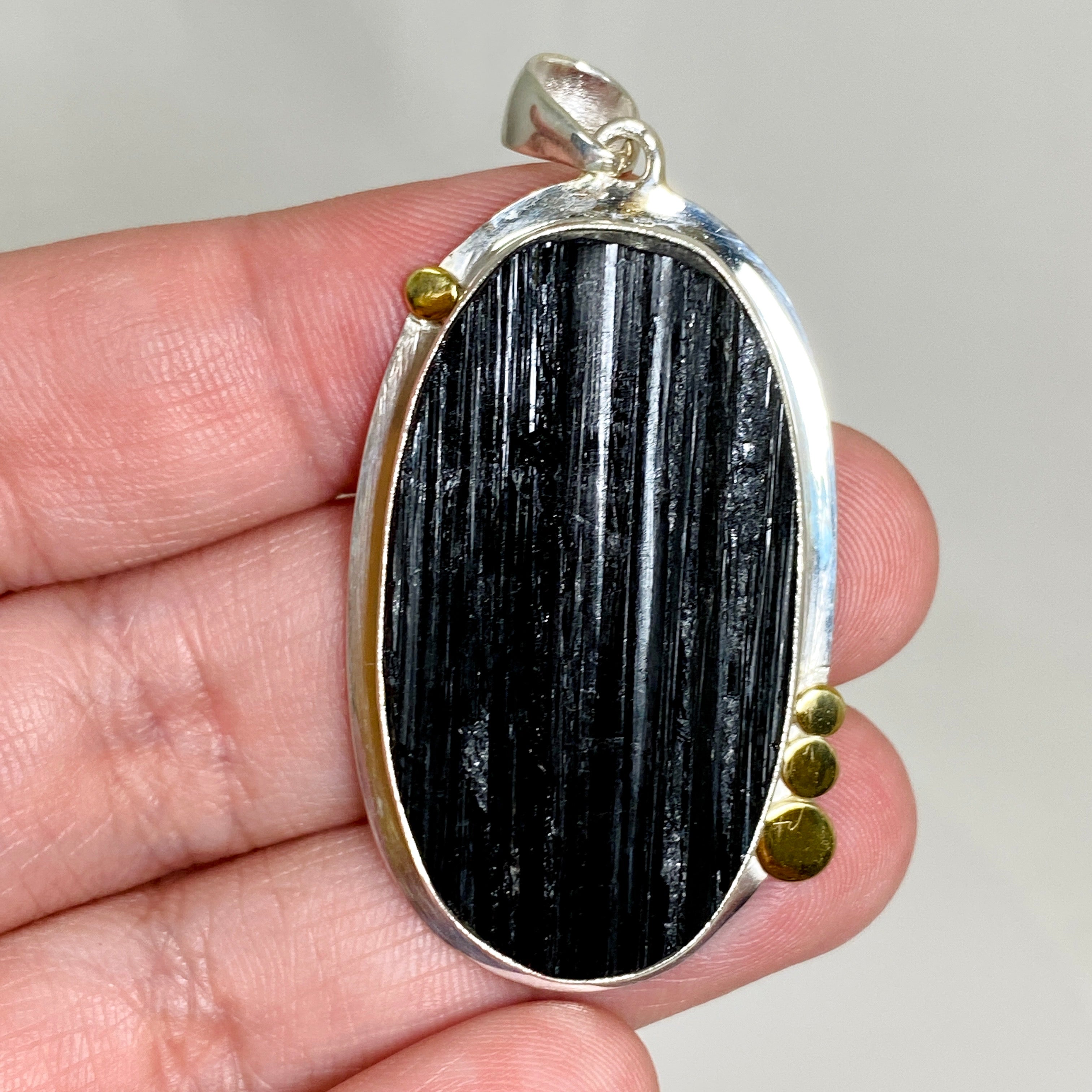 Natural Black Tourmaline Oval Raw Stone Pendant Necklace KPGJ4596 - Healing Crystal Jewelry for Protection & Energy Cleansing | Perfect for Meditation, Yoga & Spiritual Gifts