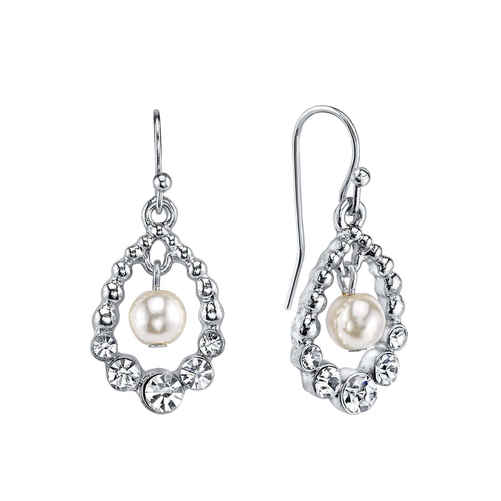 1928 Bridal White Faux Pearl and Crystal Drop Earrings - Vintage Style Wedding Jewelry for Brides, Bridesmaids & Formal Occasions - Perfect for Weddings, Prom & Evening Events