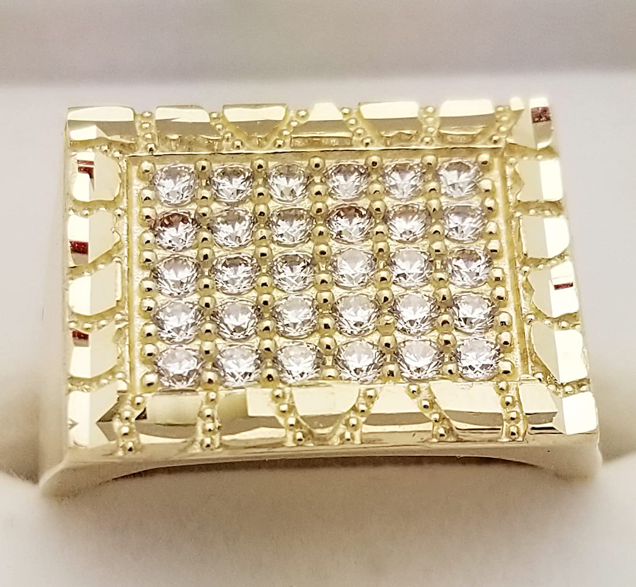 10K Yellow Gold Men's Nugget Frame Ring - Durable & Stylish Wedding Band, Anniversary Gift for Him, Perfect for Everyday Wear & Special Occasions