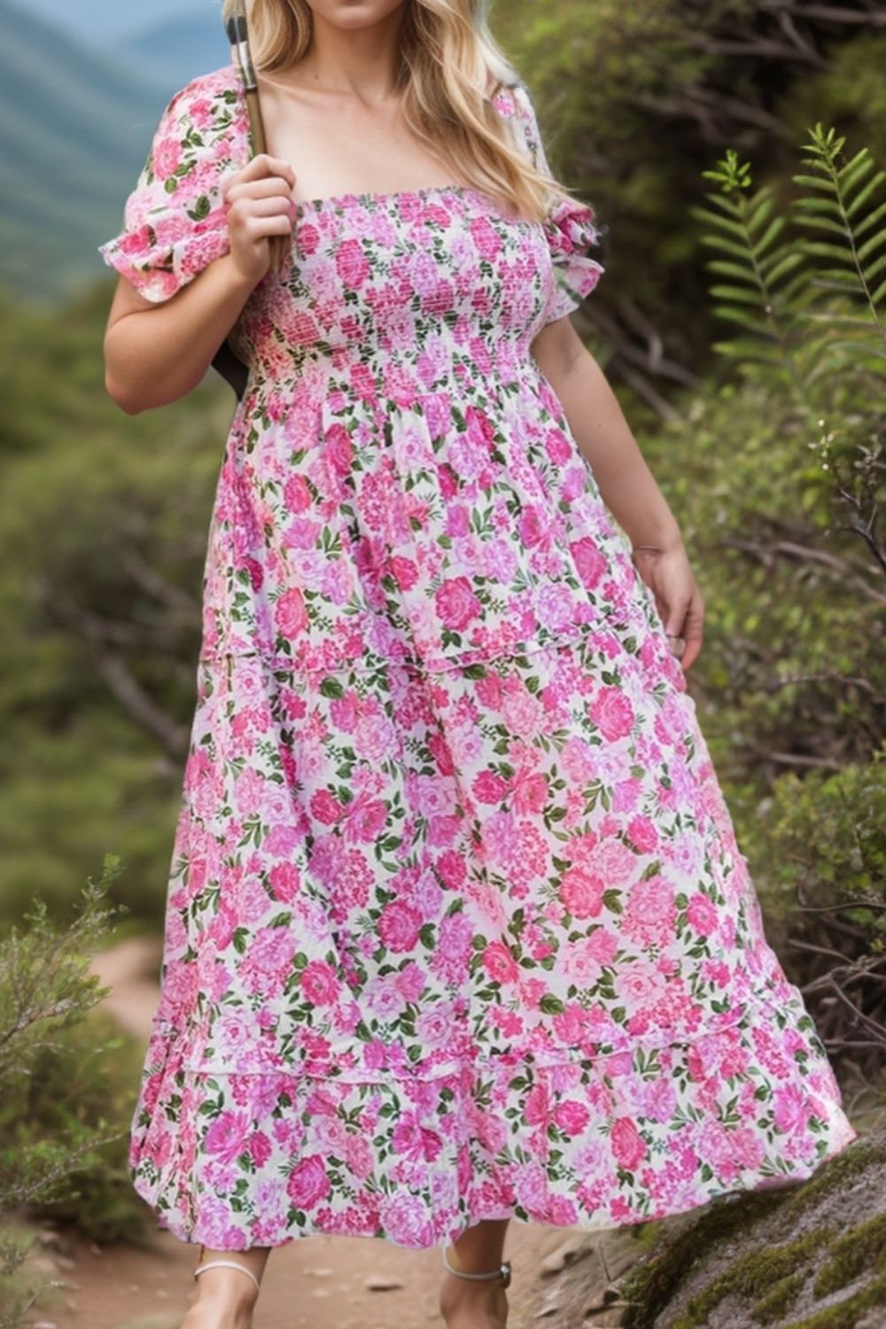 Plus Size Floral Print Short Sleeve Midi Dress for Women - Summer Casual Sundress for Beach, Vacation & Outdoor Activities