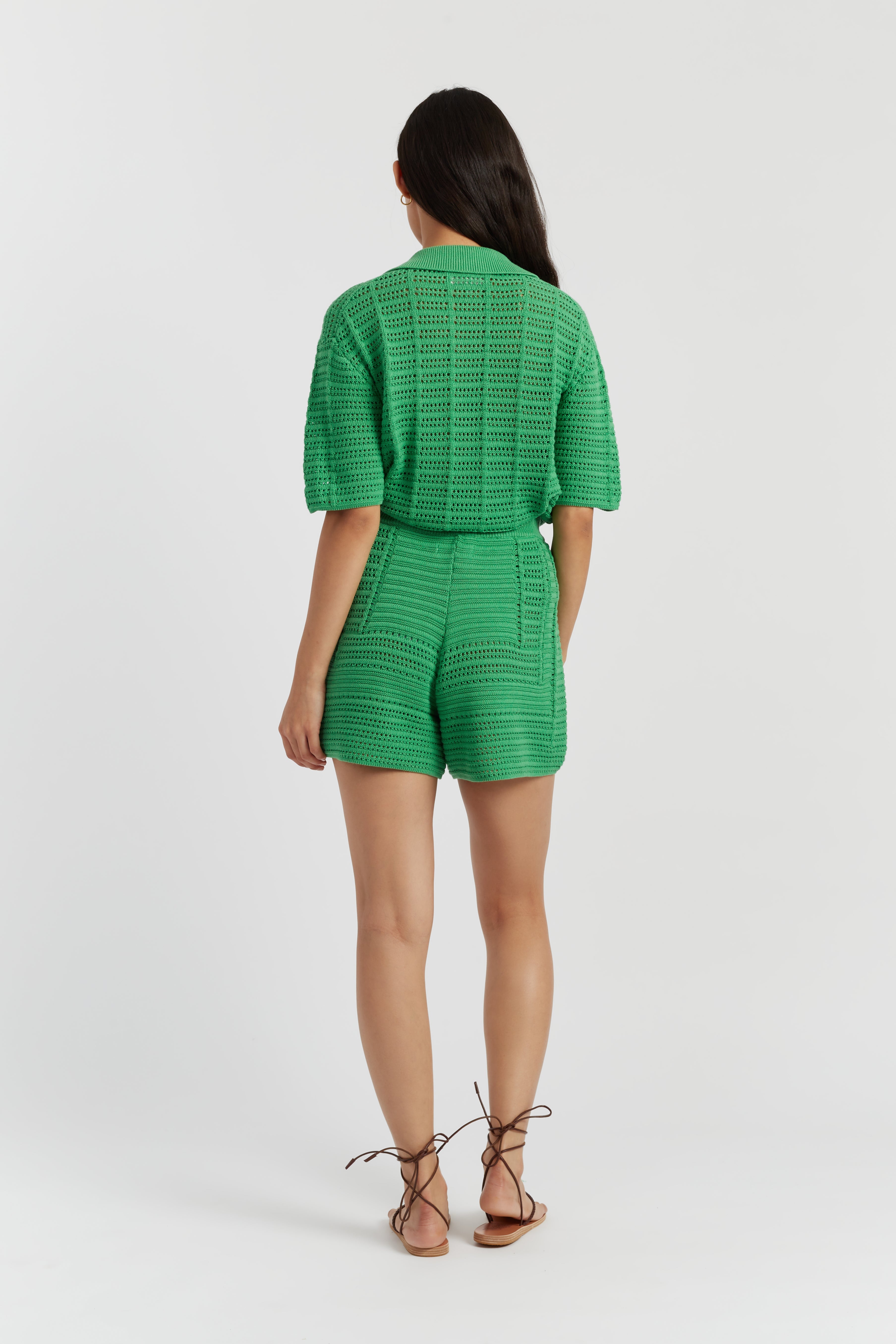 Green Cotton Crochet Shorts for Women - Breathable Summer Beachwear & Boho Fashion Outfits