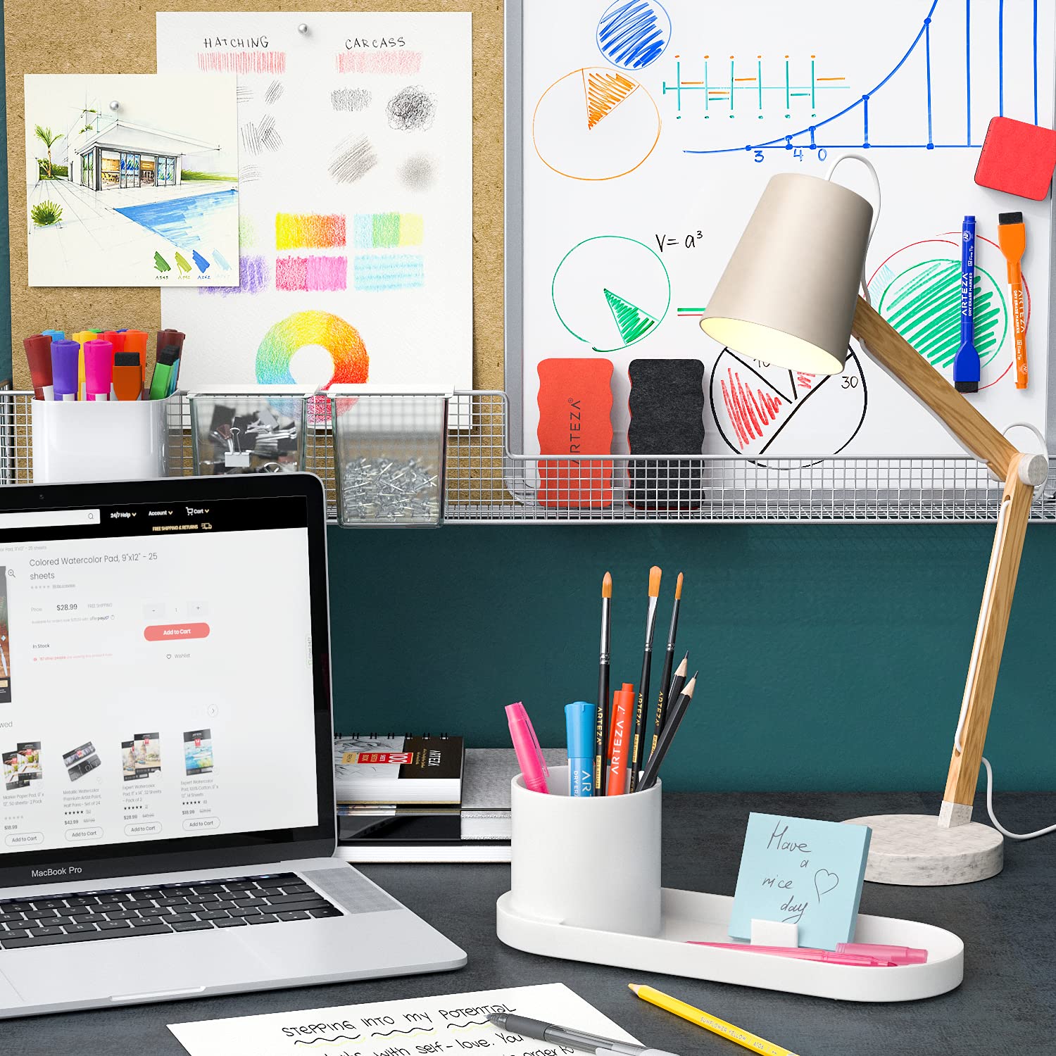 Arteza Modern Ivory Desk Organizer - 11.3