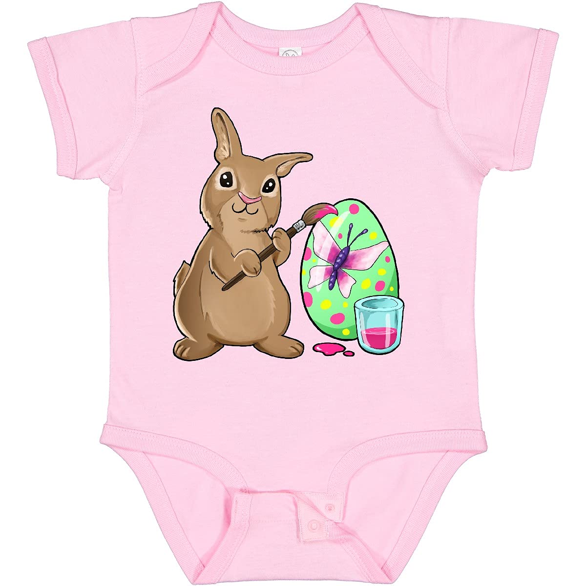 Inktastic Cute Brown Easter Bunny Painting Egg Baby Bodysuit - Soft Cotton Onesie for Easter Outfits & Holiday Photos