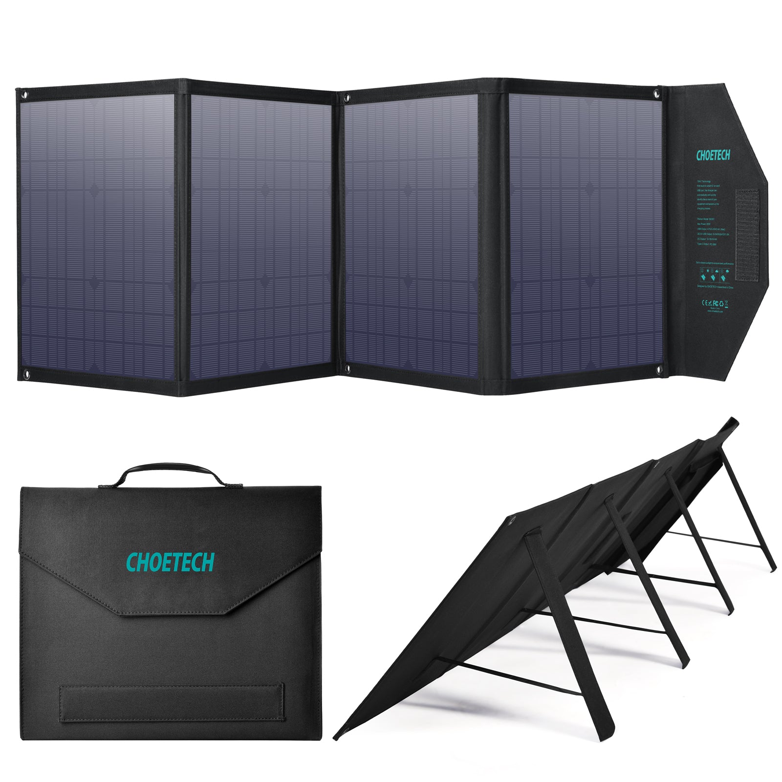 Choetech 80W Foldable Solar Charger with Dual USB Ports | Portable Solar Panel for Camping, Hiking & Outdoor Adventures | Waterproof & Lightweight Solar Power Bank for Phones, Tablets & Small Devices