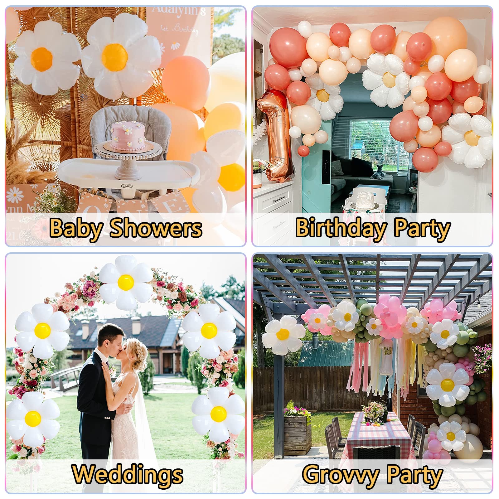 12 Pcs Daisy Balloons - 3 Sizes White Flower Balloons for Birthday, Baby Shower & Wedding Decorations | Daisy Party Supplies for Spring, Summer & Boho Themed Events