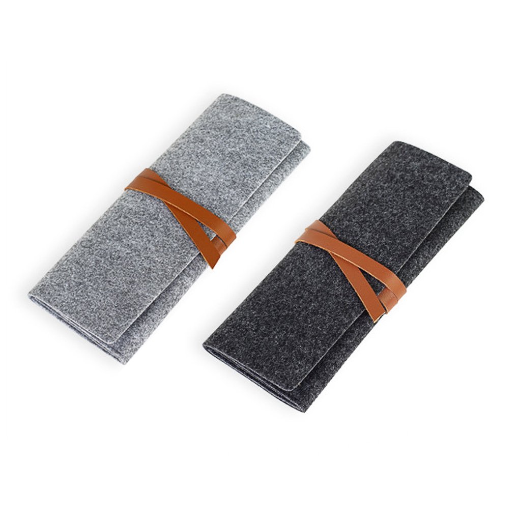 Starsource 2-Pack Roll-Up Wool Felt Pencil Case & Makeup Brush Holder - Portable Storage Pouch for School, Office, Travel & Artist Supplies Organization