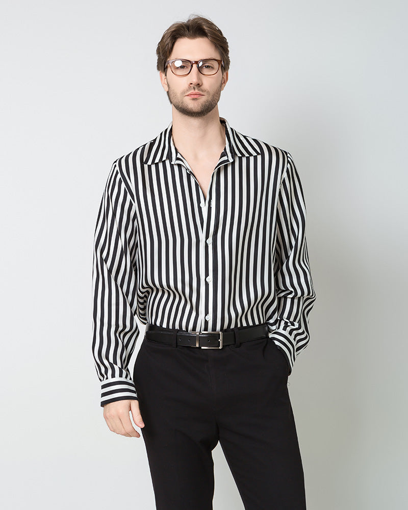 Premium Men's Silk Striped Shirt - Breathable & Comfortable Button Down Shirt for Business Casual, Office Wear & Special Occasions