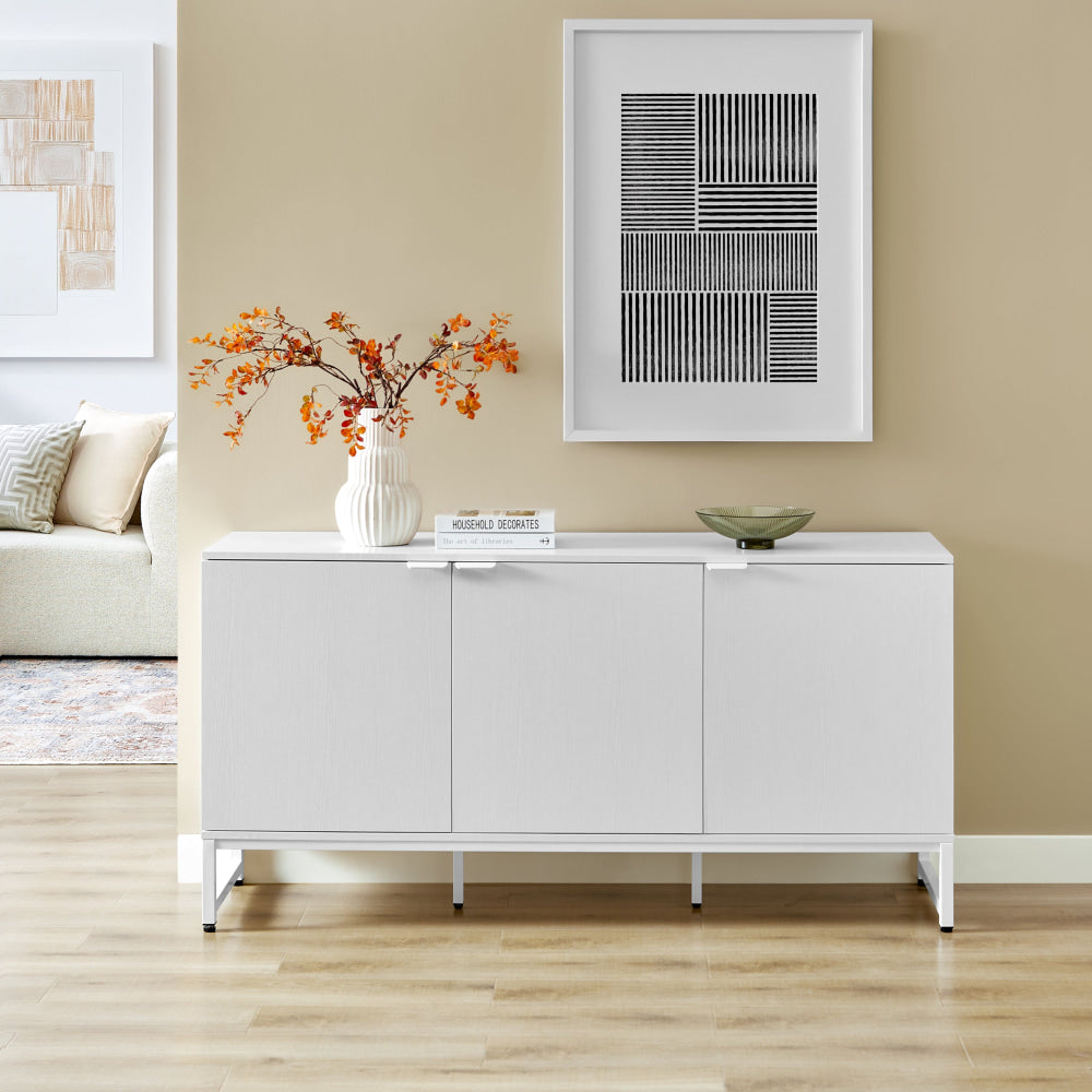Modern White 3-Door Office Credenza - Stylish Storage Cabinet with Organizer for Home & Office Furniture - Perfect for Files, Supplies & Workspace Organization