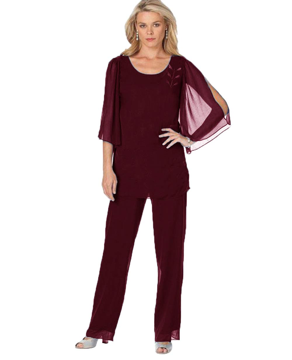 Elegant Mother of The Bride Pant Suits - 2 Piece Wedding Guest Dress Set in Chiffon, Plus Size Long Sleeves for Mothers & Grooms | Perfect for Formal Weddings, Receptions & Special Occasions