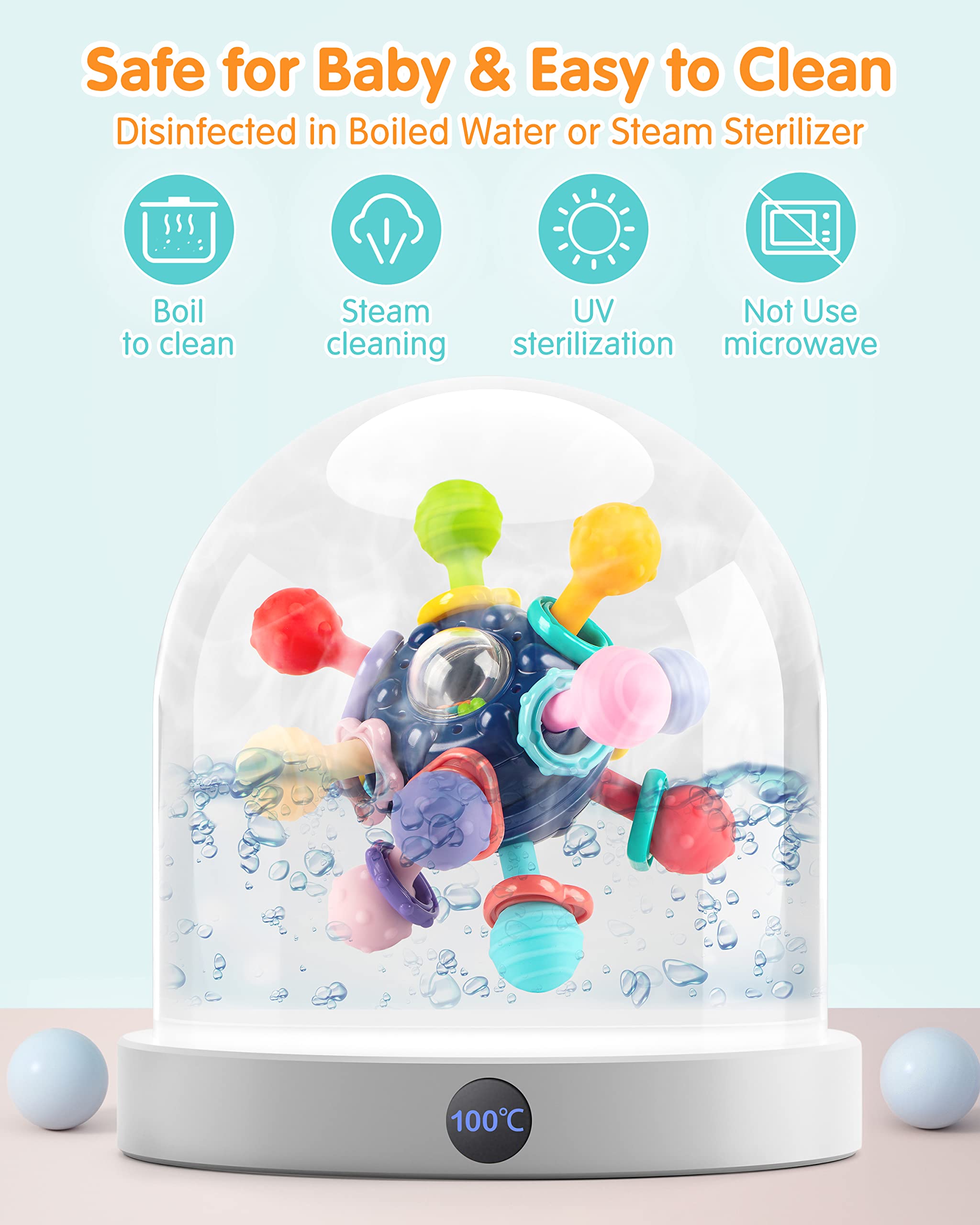 Vanmor Baby Teething Toys for 0-18 Months - Sensory Chew Balls, Montessori Rattle Teether & Grasping Activity Toys for Infants - Perfect Gift for Boys & Girls (Blue) - Ideal for Soothing Sore Gums & Early Childhood Development