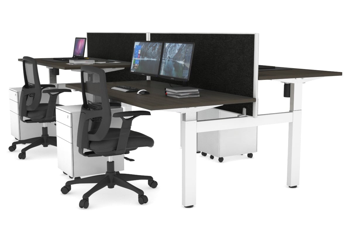 Adjustable 4-Person H Bench Workstation - White Frame (1400L x 800W) | Ergonomic Office Desk for Team Collaboration & Workspace Efficiency