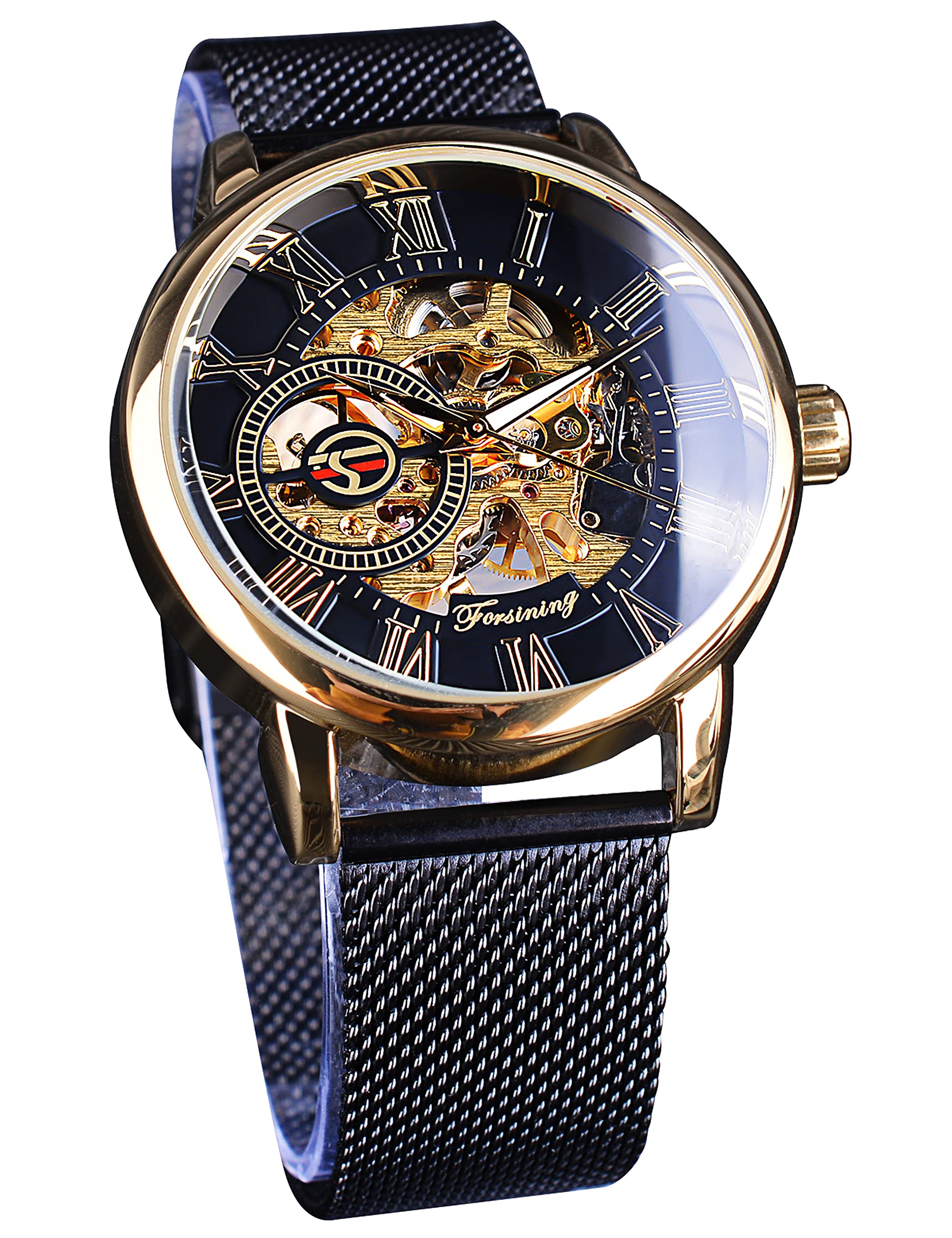 FORSINING Men's Skeleton Mechanical Watch - Steampunk Black Transparent Dial Retro Minimalist Design Wristwatch for Men | Perfect for Formal Events, Business Meetings & Vintage Style Outfits