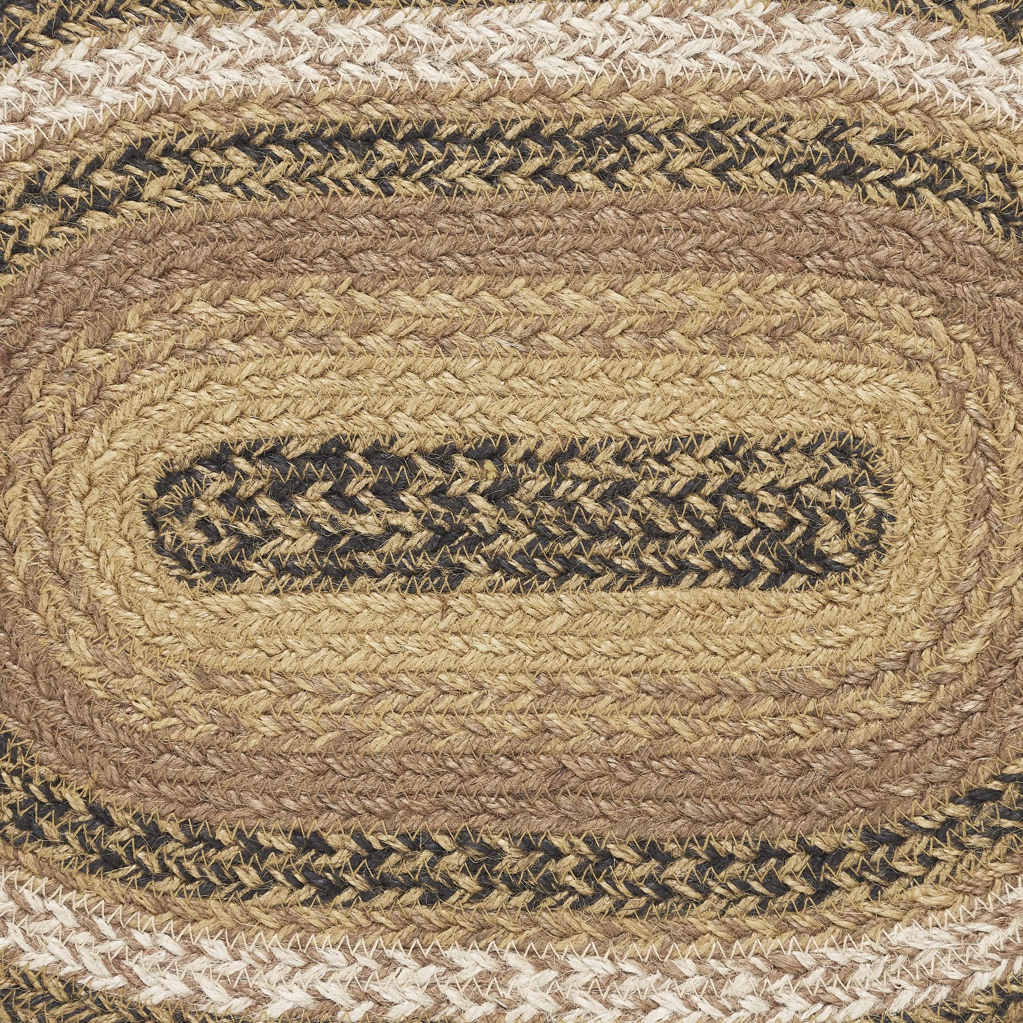 VHC Brands Kettle Grove Oval Braided Jute Placemat for Dining Table - 12x18 Inches, Tan & Black - Waterproof & Heat Resistant Table Mat for Kitchen, Restaurant, and Home Decor
