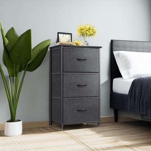 AODK 3-Drawer Dresser for Bedroom & Living Room - Compact Nightstand, End Table & Closet Organizer with Storage Drawers - Dark Grey - Perfect for Small Spaces, Apartment & Dorm Room Organization