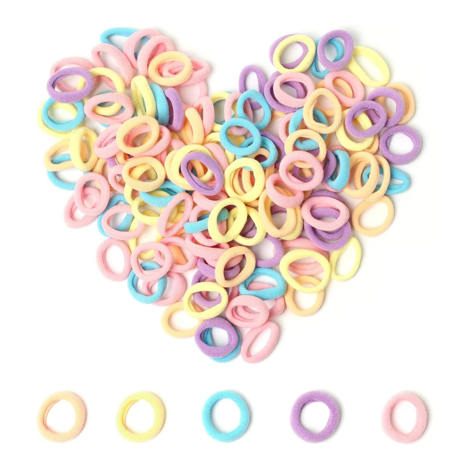BIEUFBJI 100 Pcs Soft Seamless Elastic Hair Ties for Baby & Toddler Girls - Gentle No-Pull Hair Bands for Sensitive Scalp - Perfect for Daily Use, School, and Special Occasions