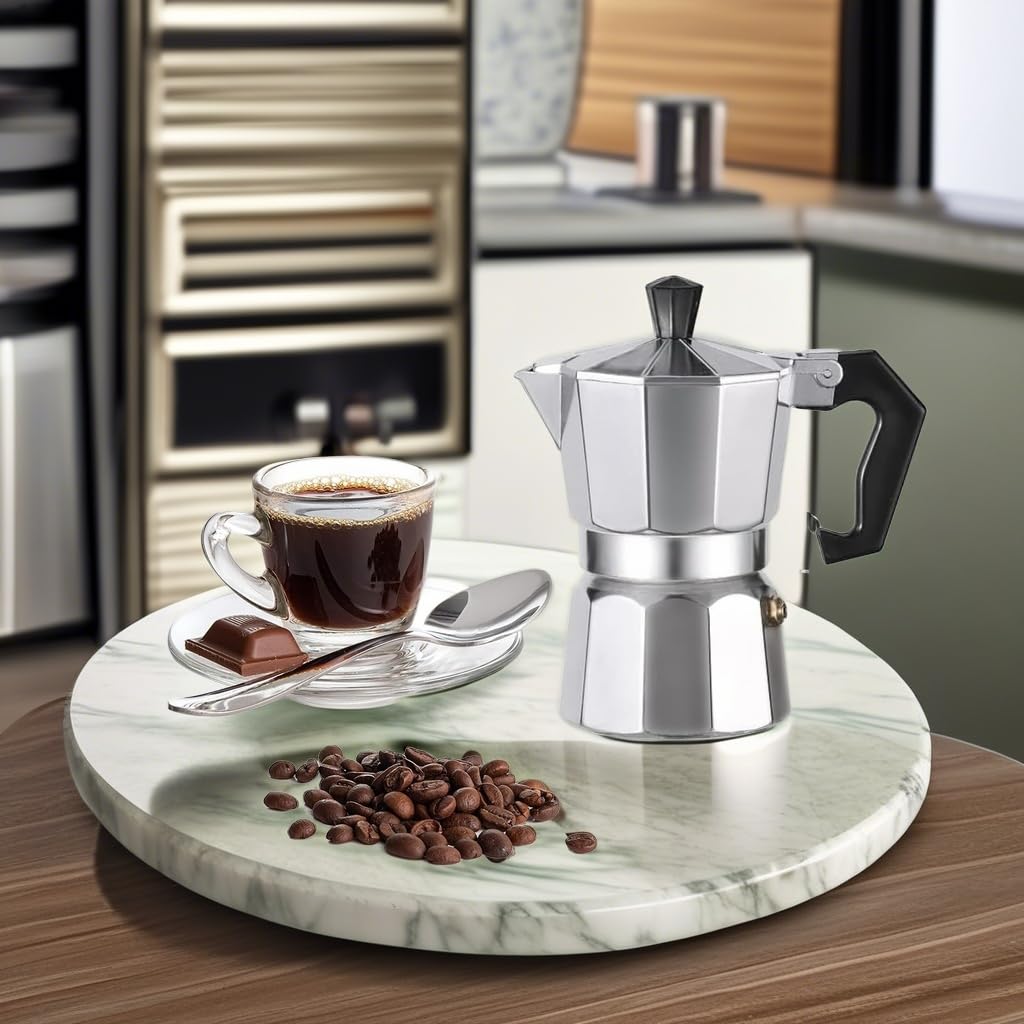 Stovetop Espresso Maker - 1 Cup Italian Moka Pot Coffee Maker, Greca Coffee Maker, Cafeteras, Silver - Perfect for Home, Office & Camping Brewing