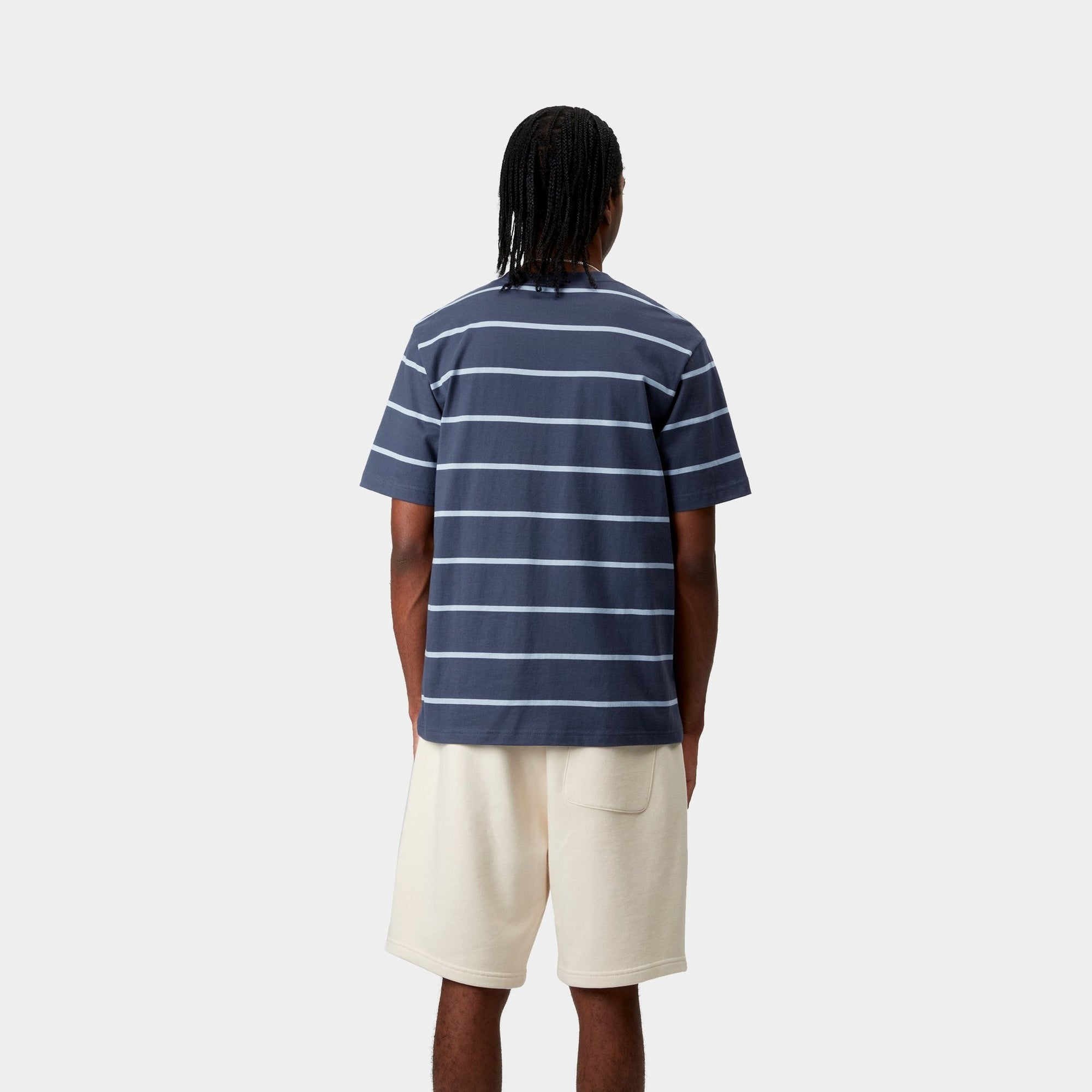 Aiken Stripe Pocket T-Shirt for Men | Casual Short Sleeve Tee in Dusky Blue | Perfect for Everyday Wear, Outings & Relaxing