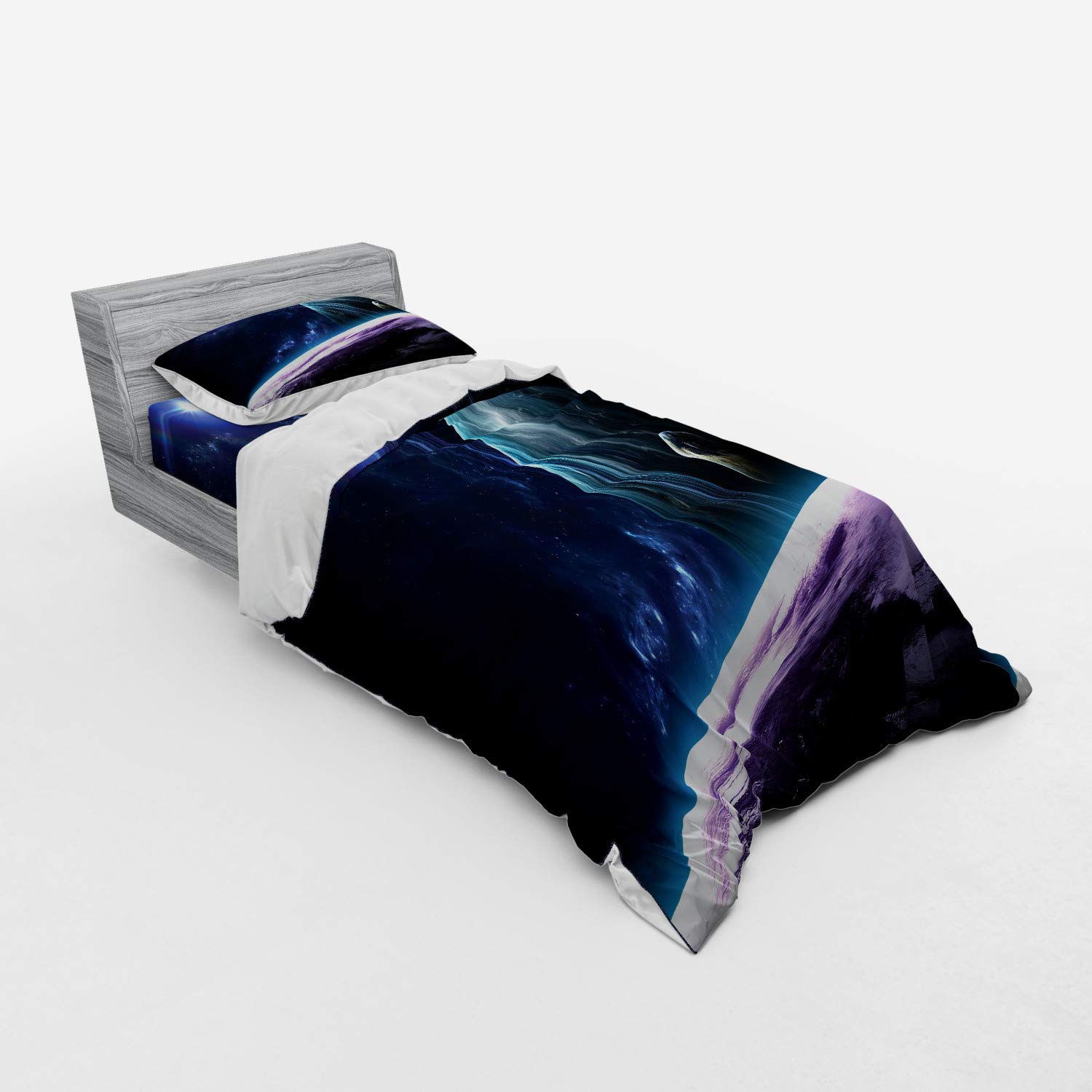 Ambesonne Galaxy Duvet Cover Set - Twin Size Blue Purple Universe Print with Planets & Stars, 3-Piece Bedding Set (Duvet Cover + 2 Pillow Shams) for Astronomy Lovers - Perfect for Kids' Rooms, Teen Bedrooms & Space-Themed Decor