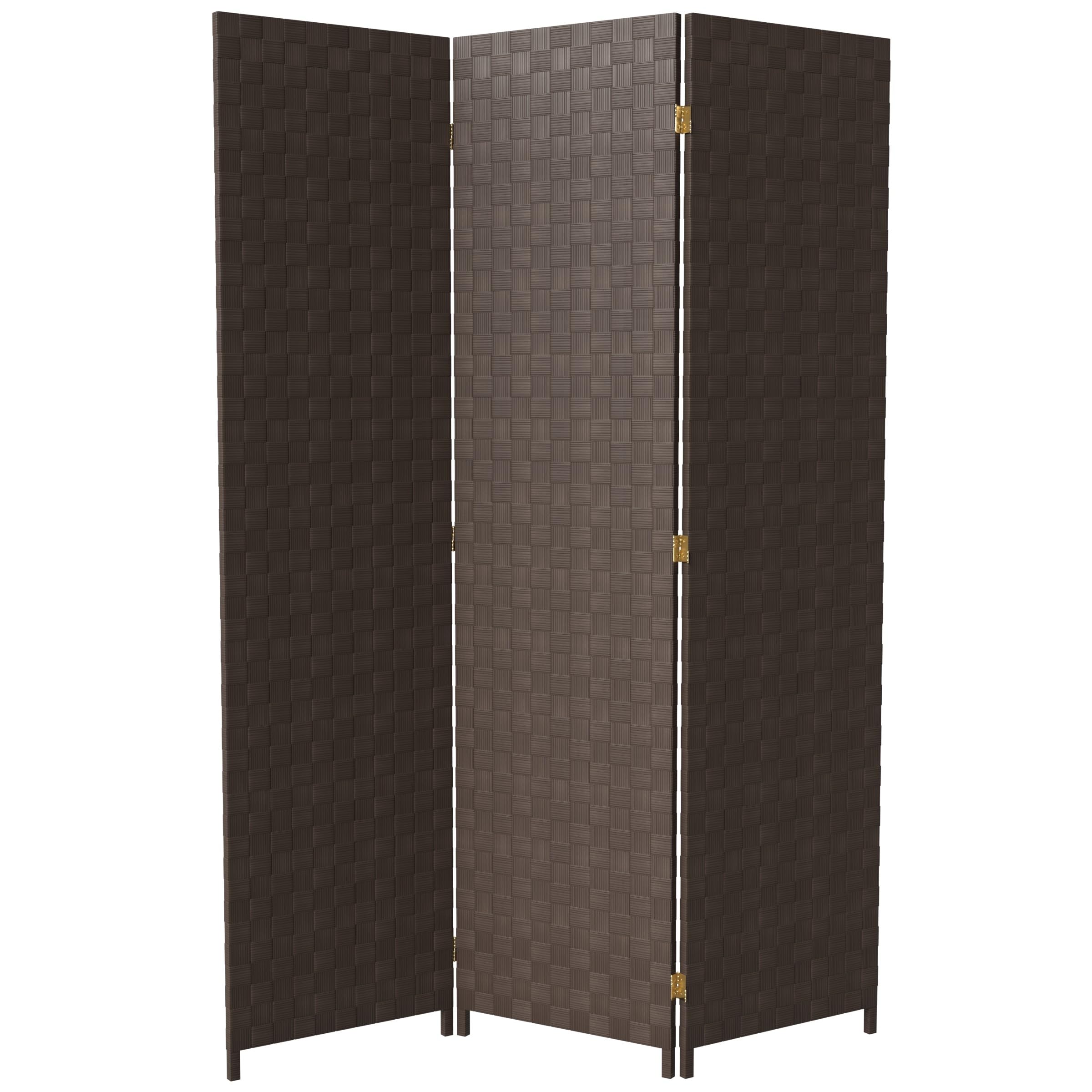 6 ft. Tall Dark Brown Woven Fiber Outdoor Room Divider - All Weather 3 Panel Red Lantern Design for Patio, Garden, and Backyard Privacy