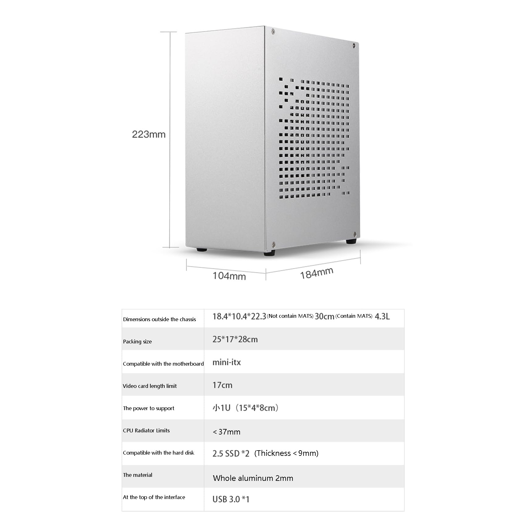 Jufjsfy A07 ITX Computer Case - Mini HTPC Chassis with USB 3.0 Ports & GPU Extension Cable | Compact Gaming PC Build for Small Spaces, Home Theater & Office Workstations