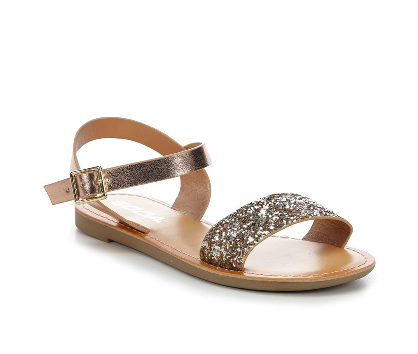 Girls' Summer Open Toe Sandals - Flat Dress Shoes for Toddler, Little Kid & Big Kid | SODA BIG BOSS Rose Gold | Size 4 & 4 Big Kid | Perfect for Beach, Pool & Casual Outings