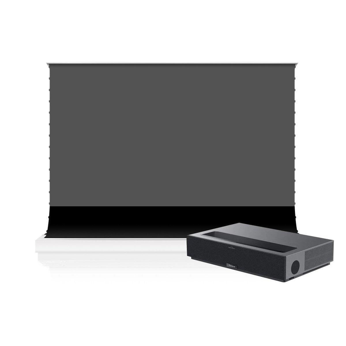 Formovie Theater Premium Ultra Short Throw Laser Projector & VIVIDSTORM S PRO Electric Tension Floor Screen Bundle - Home Theater Setup for Movie Nights & Gaming