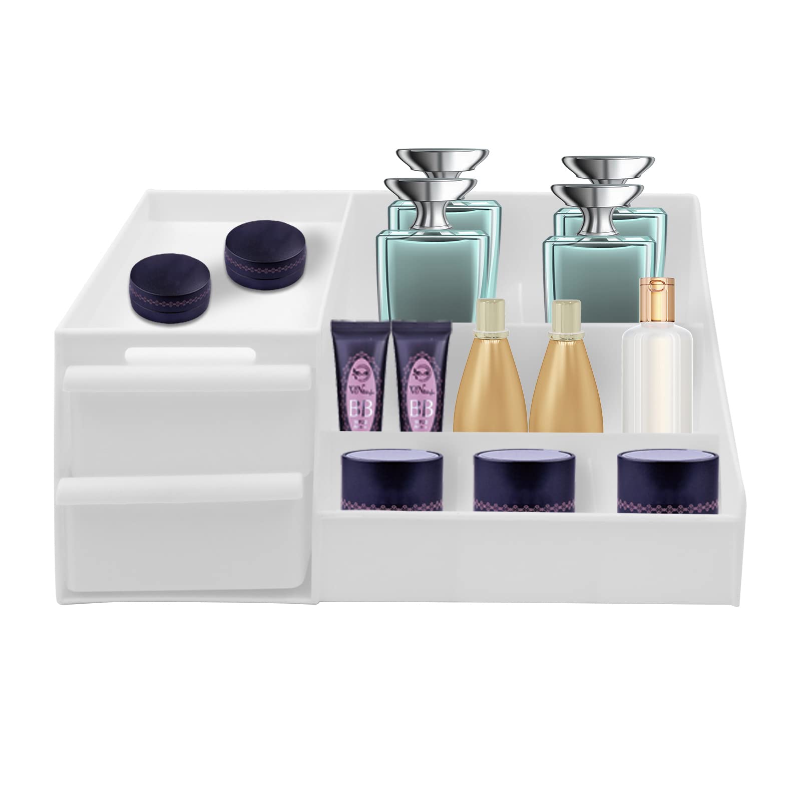 White Desktop Makeup Organizer & Skincare Storage Box - Cosmetic Organizer with Drawers for Bathroom, Dresser, Bedroom | Perfect for Vanity, Travel & Daily Beauty Routine