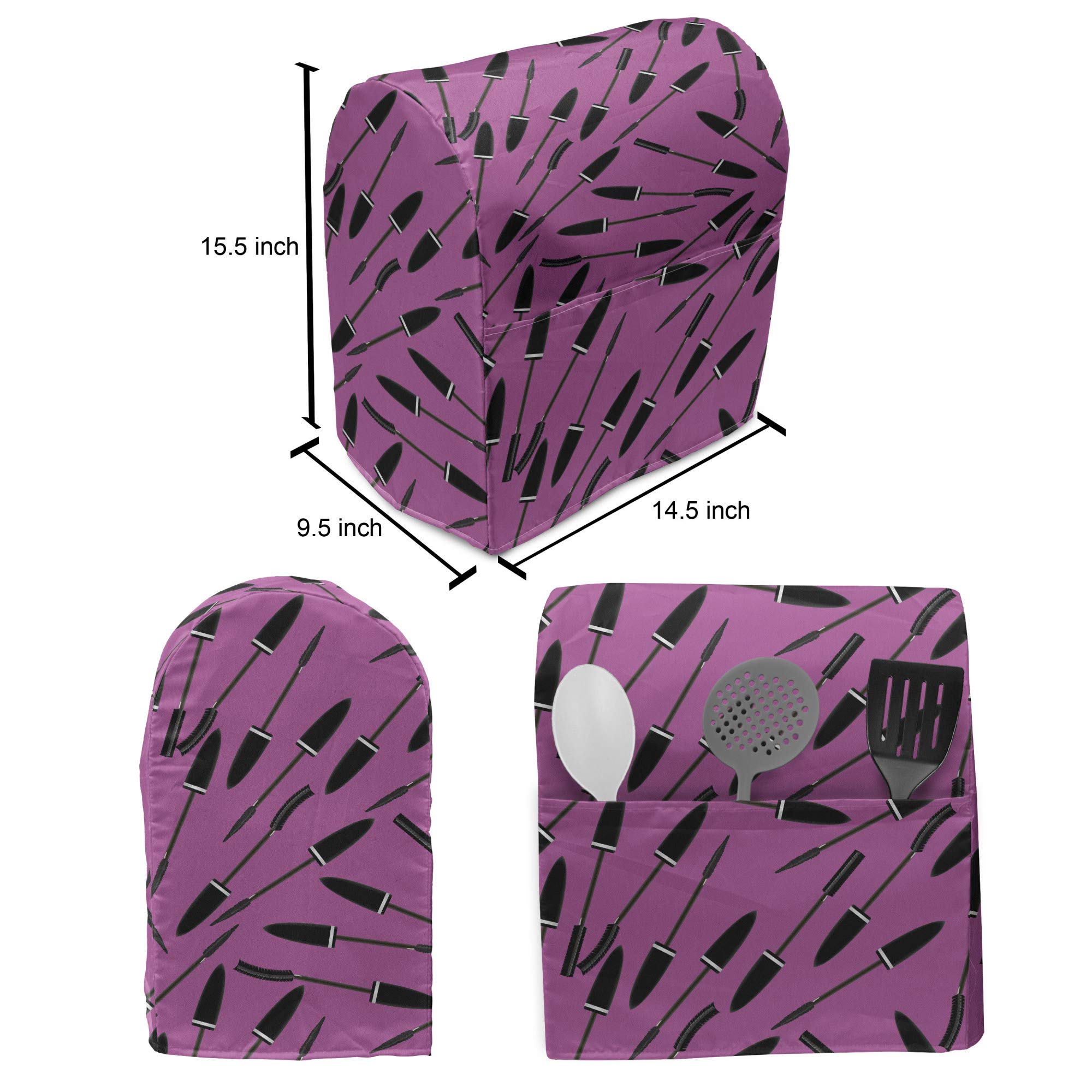 Ambesonne Feminine Stand Mixer Cover - Stylish Kitchen Appliance Organizer with Pocket for 6-8 Quart Mixers | Makeup & Beauty Supplies Storage | Perfect for Home Baking & Cosmetic Organization (Fuchsia Charcoal Grey)