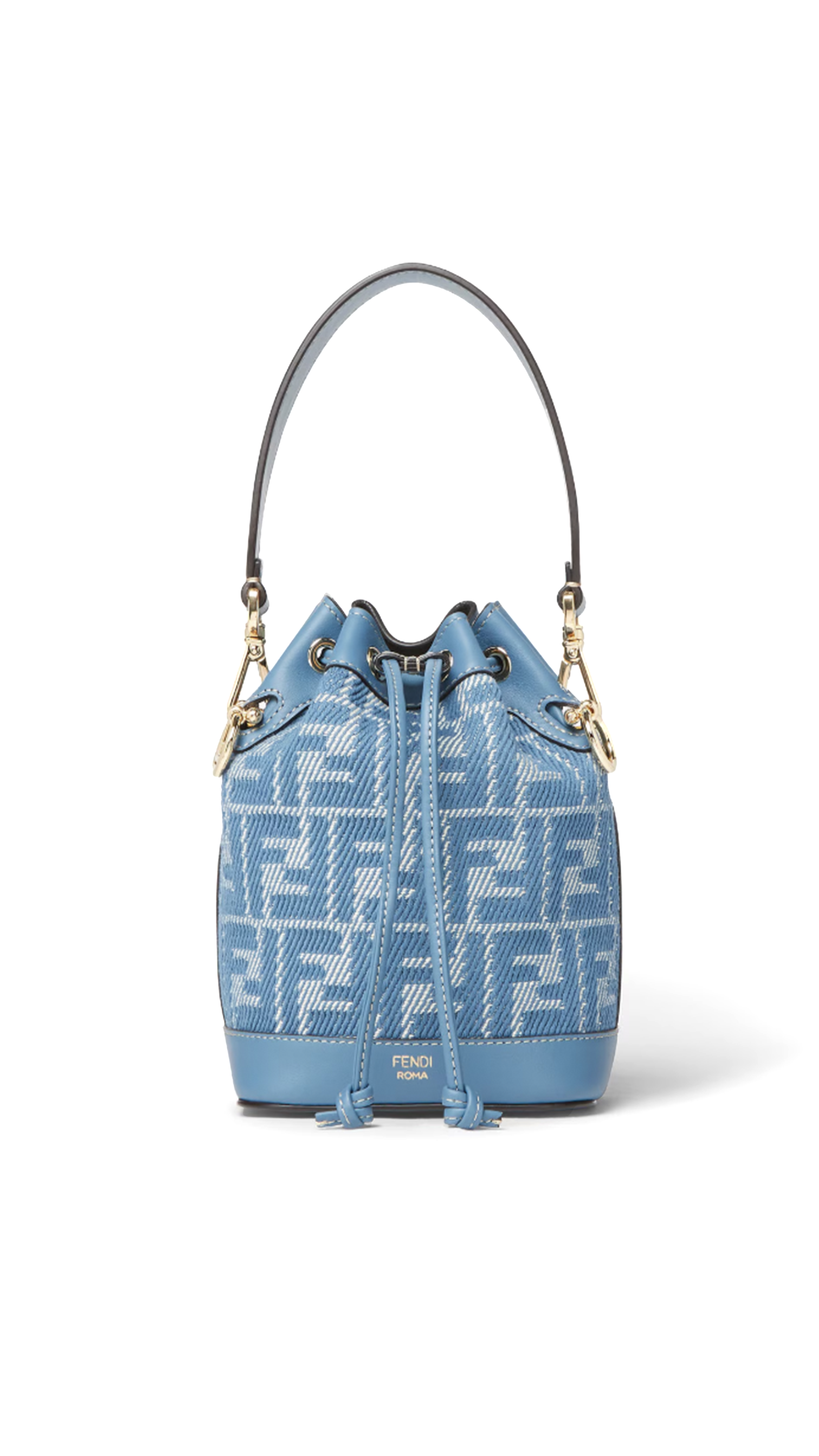 Mon Trésor FF Jacquard Canvas Bucket Bag Denim - Stylish Women's Shoulder Handbag for Casual Outings, Travel & Shopping