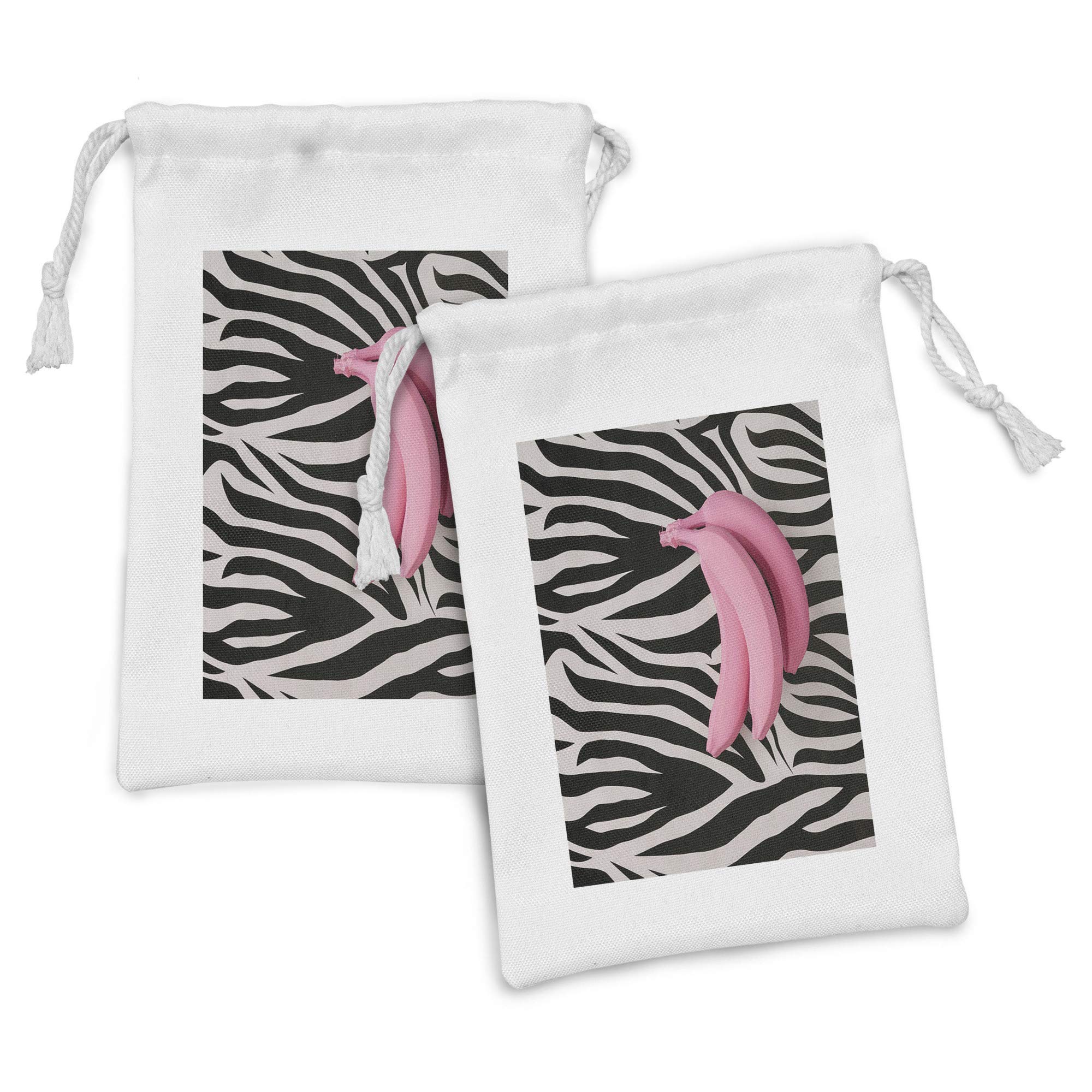 Ambesonne 2-Pack Pink Banana Zebra Print Fabric Pouches - 9