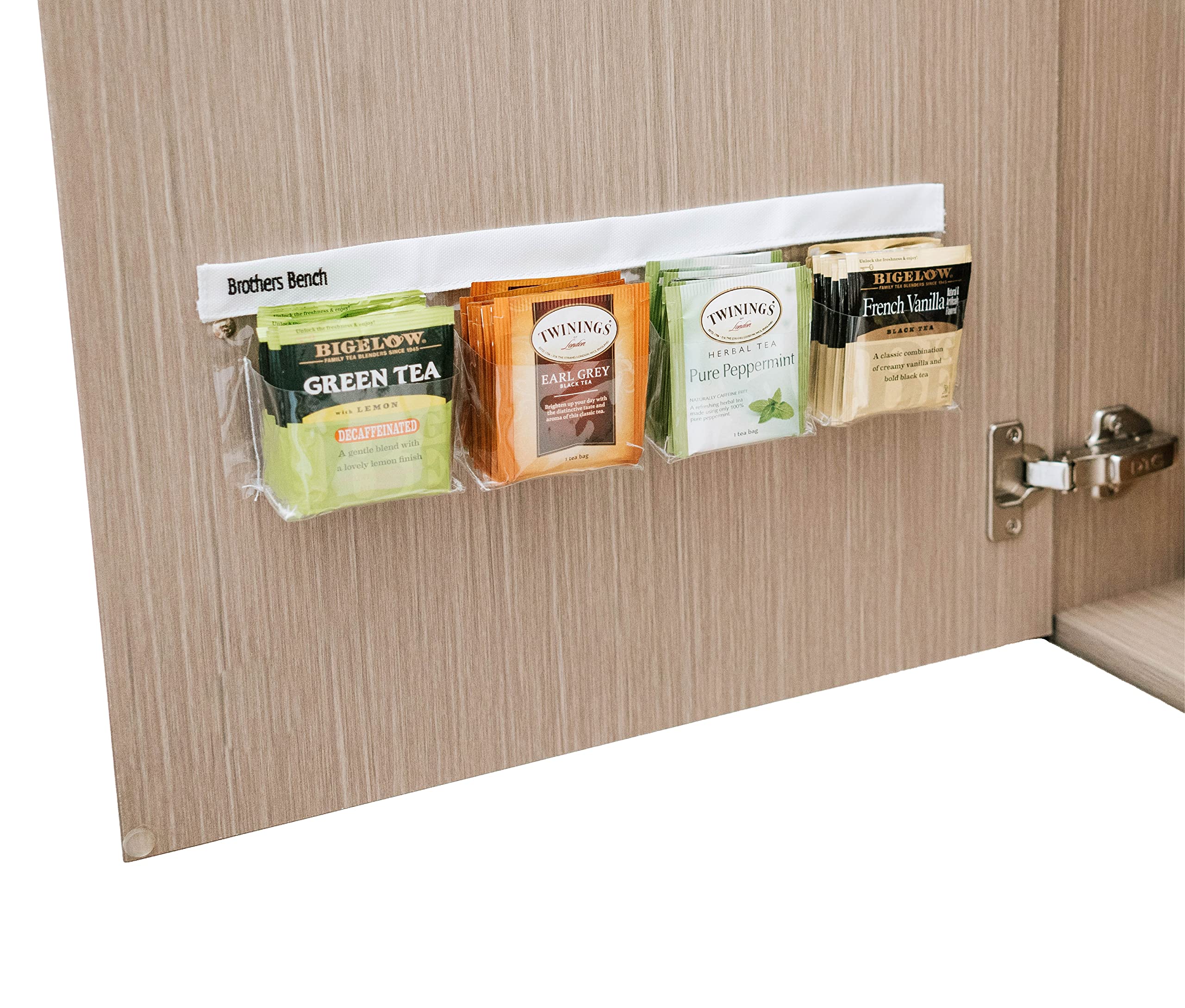 Clear Tea Bag Organizer - Holds 52 Tea Bags, Space-Saving Tea Storage Box with 3M Strips for Cabinet & Pantry Doors (13