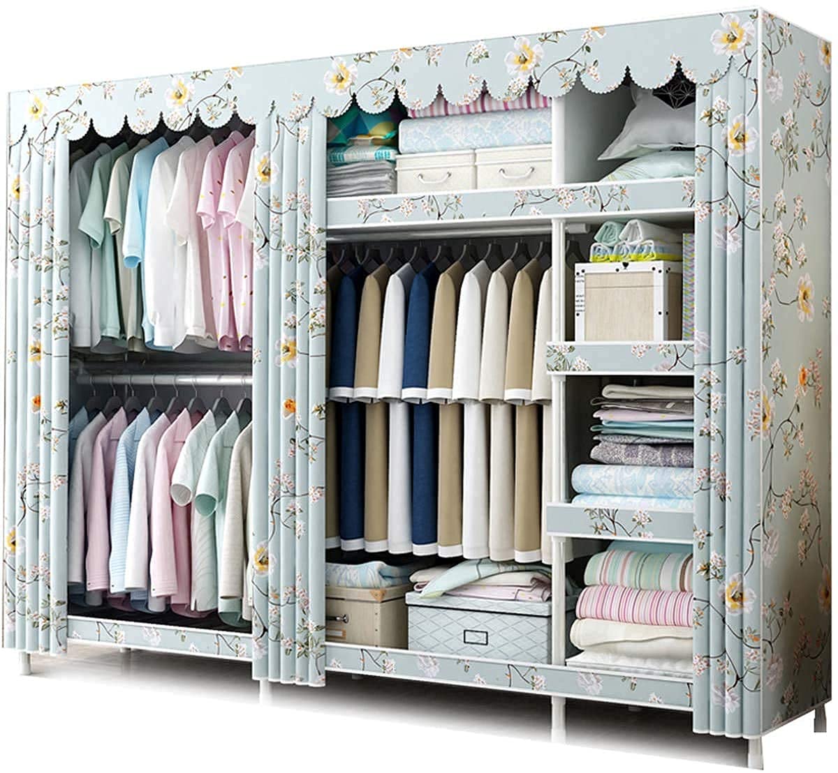 XLAHD Portable Folding Wardrobe Closet - Extra Wide Freestanding Clothes Storage Organizer with 25mm Thickened Steel Pipes | Perfect for Bedroom, Closet Organization & Small Space Storage Solutions
