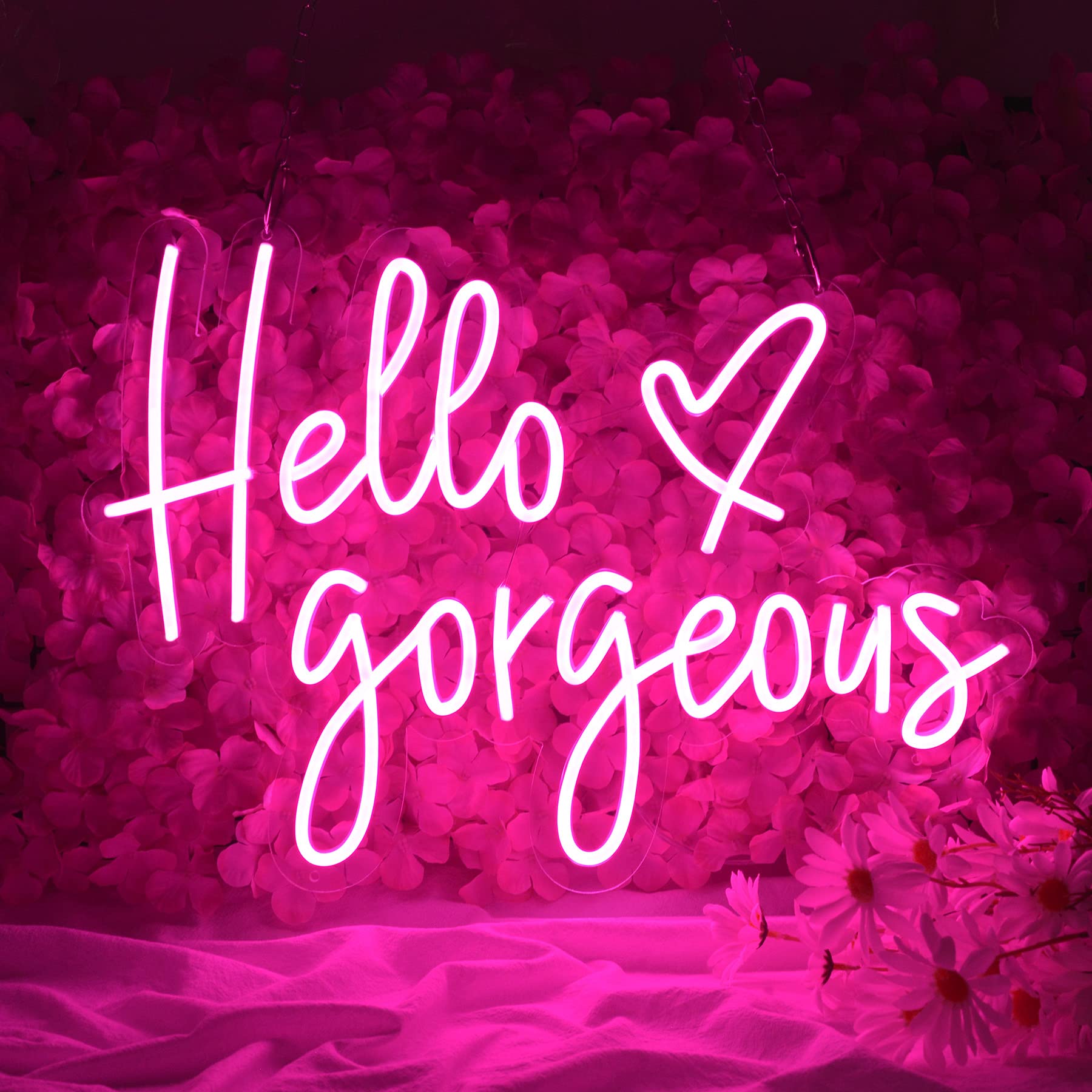 Hello Gorgeous Neon Sign - 19.6x14.1 Inch Dimmable LED Wall Art for Home Decor, Bedroom, Living Room, Party & Christmas Decoration - Perfect Gift for Women, Girls & Neon Lovers