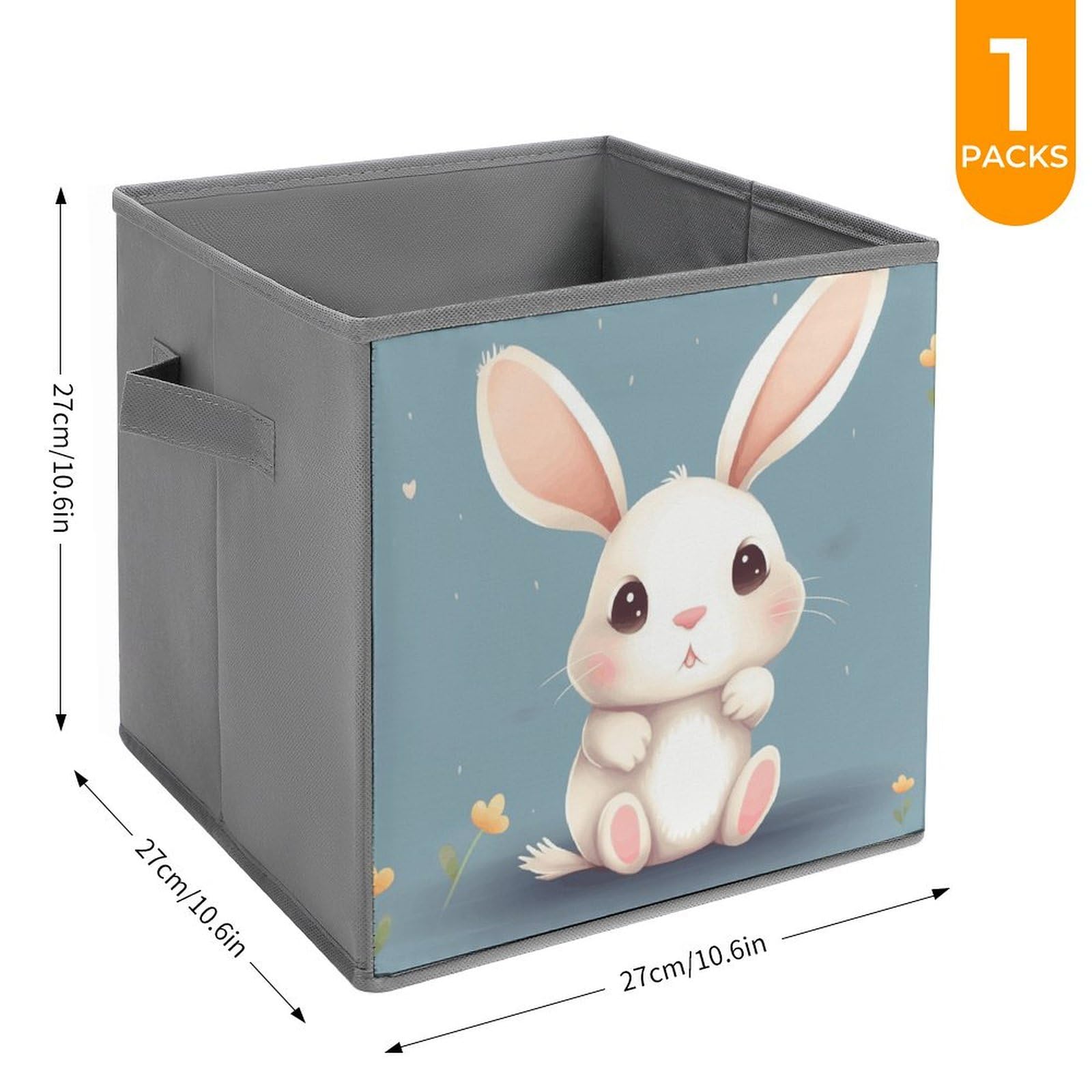 1PCS Foldable Storage Bins - Cute Cartoon Bunny Printed Large Capacity Storage Box with Handle - Home Office Playroom Organization for Toys, Books & Clothes (Multipurpose Storage Solution)