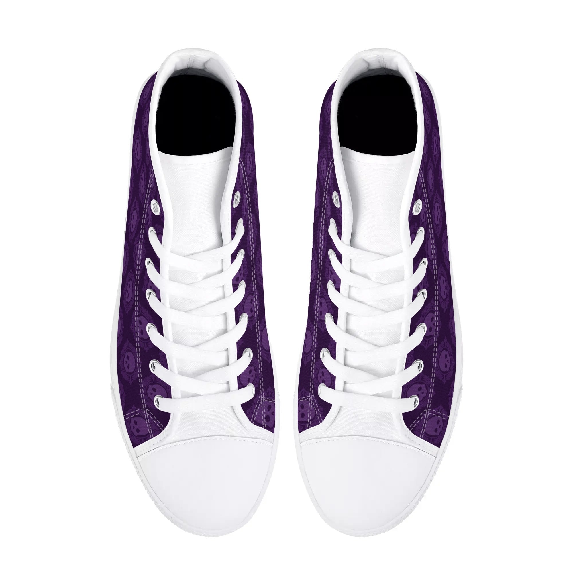 Gothic Purple Skull Print High Top Canvas Sneakers - Punk Rock Fashion Shoes for Women & Men | Perfect for Concerts, Halloween Costumes, and Alternative Streetwear