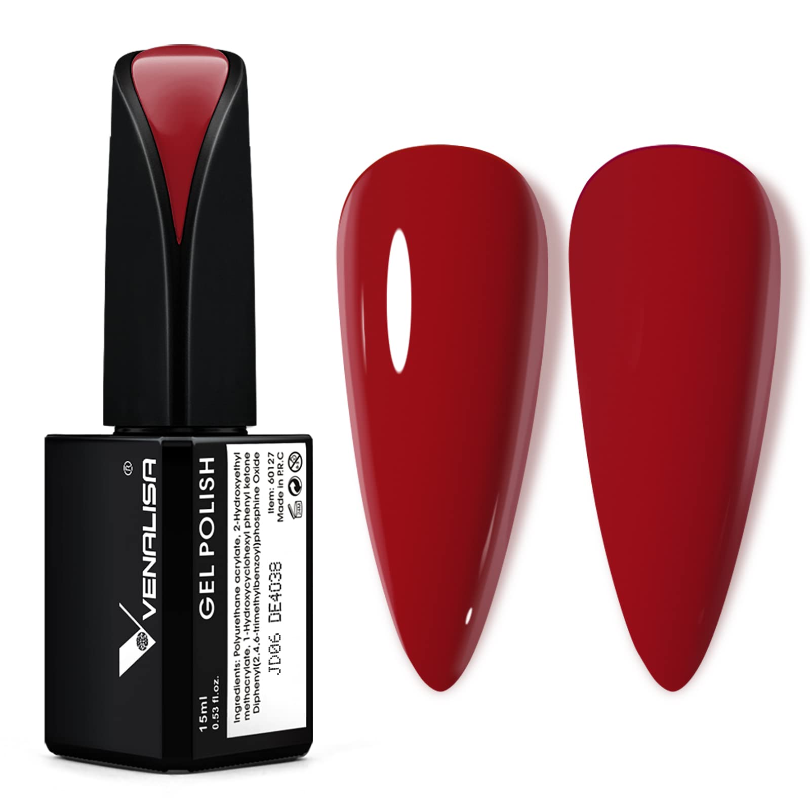 VENALISA 15ml Soak Off UV LED Gel Nail Polish - Bright Red Color, Long Lasting & High Gloss for Salon & DIY Manicure at Home | Perfect for Nail Art, Parties, Weddings & Special Occasions (0.53 OZ)
