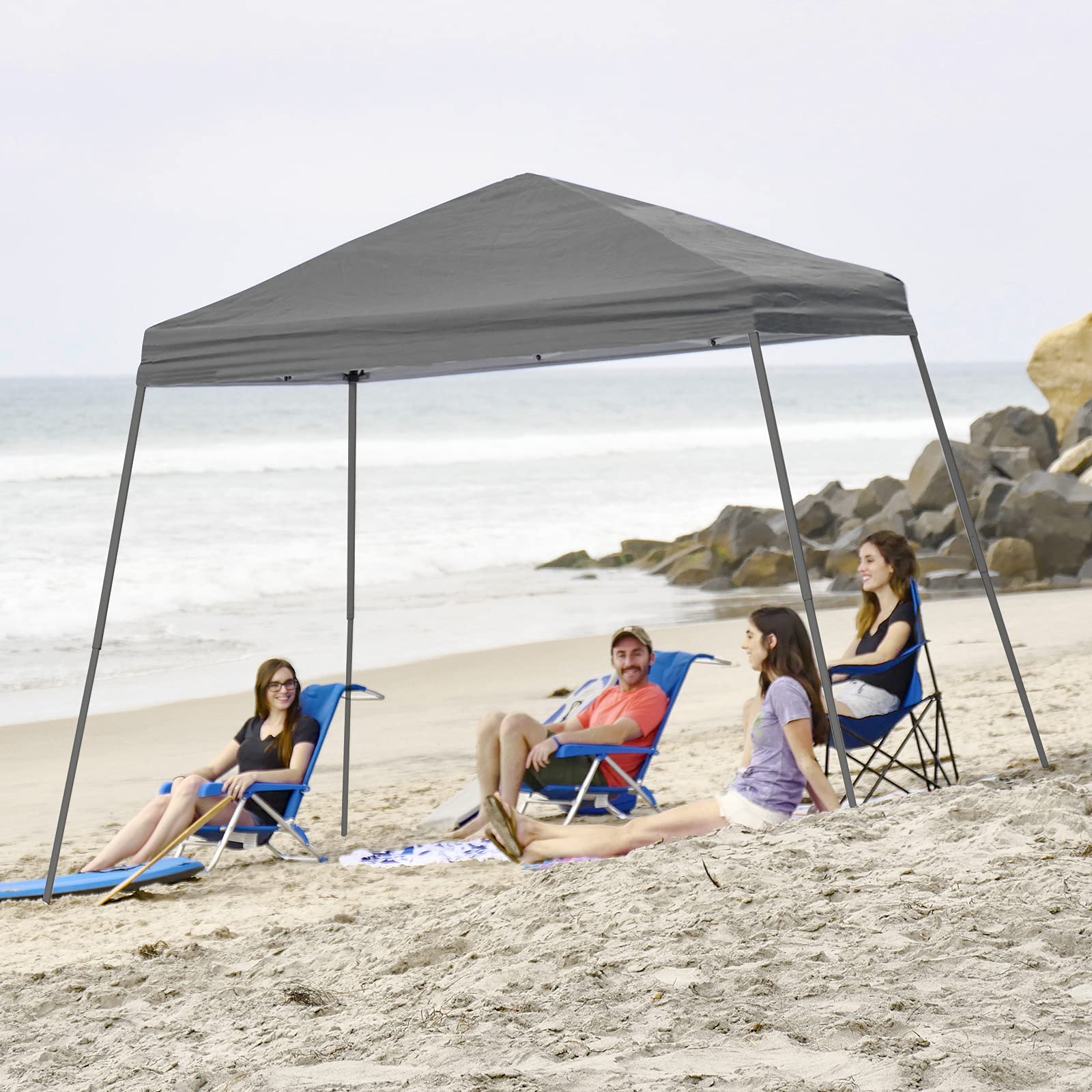 6.5x6.5ft Pop Up Canopy Tent with Carry Bag - Outdoor Beach & Sports Shelter (Gray)
