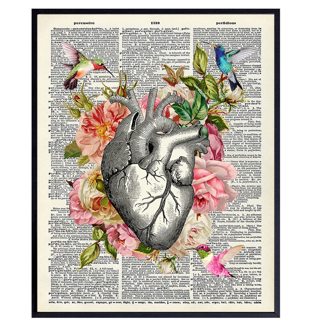 Vintage Heart Wall Art Decor - Shabby Chic, Gothic & Anatomical Wall Hanging for Bedroom, Bathroom, Living Room & Medical Office - Perfect Gift for Nurses, Doctors & Medical Students - 8x10 Inches - Ideal for Home Decor, Gothic Themed Rooms & Healthcare Professional Gifts