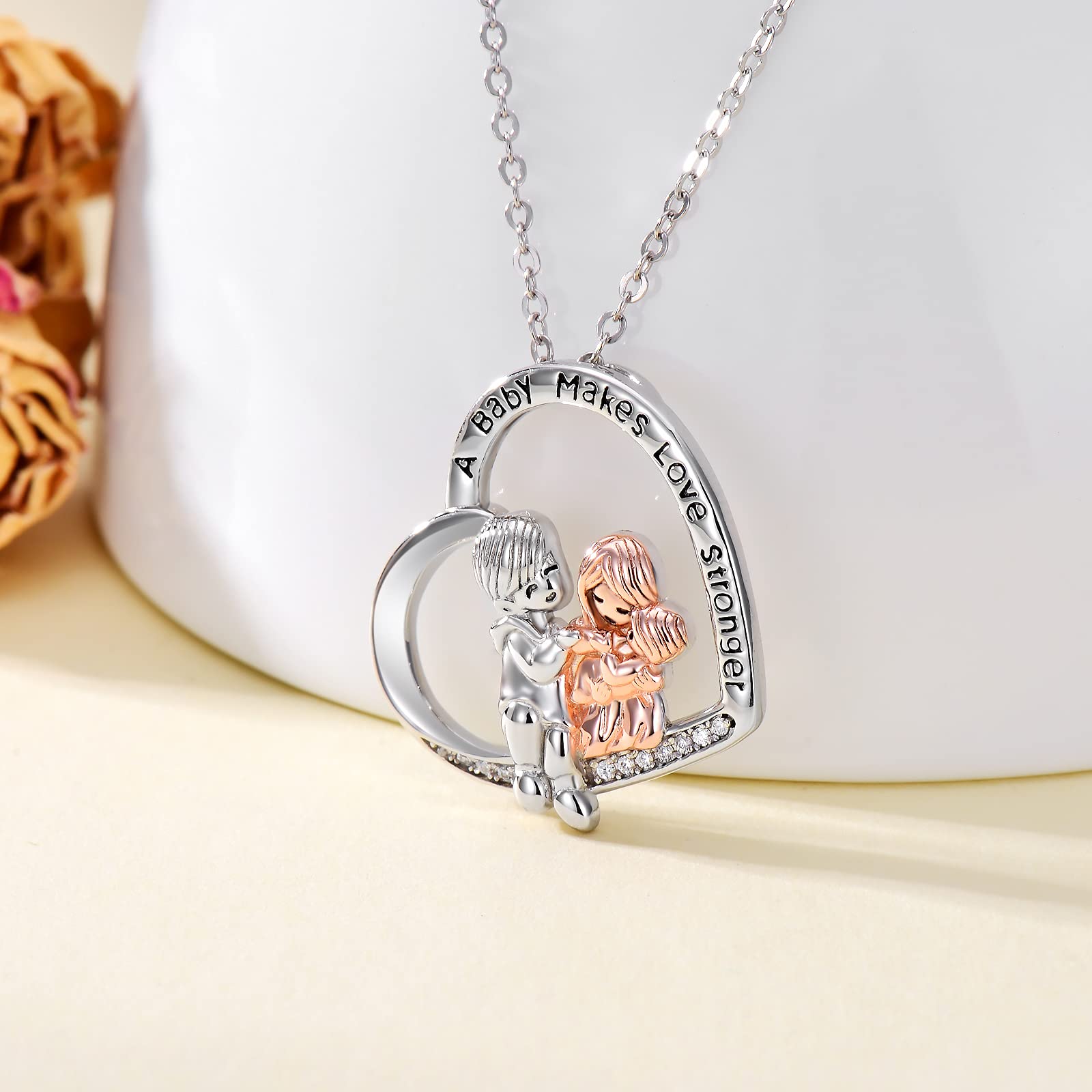 New Mom Gift - Sterling Silver Heart Pendant Necklace for New Parents | Thoughtful Present for Baby Shower, Mother's Day & Birth Announcement | Elegant Family Jewelry for New Moms & Dads