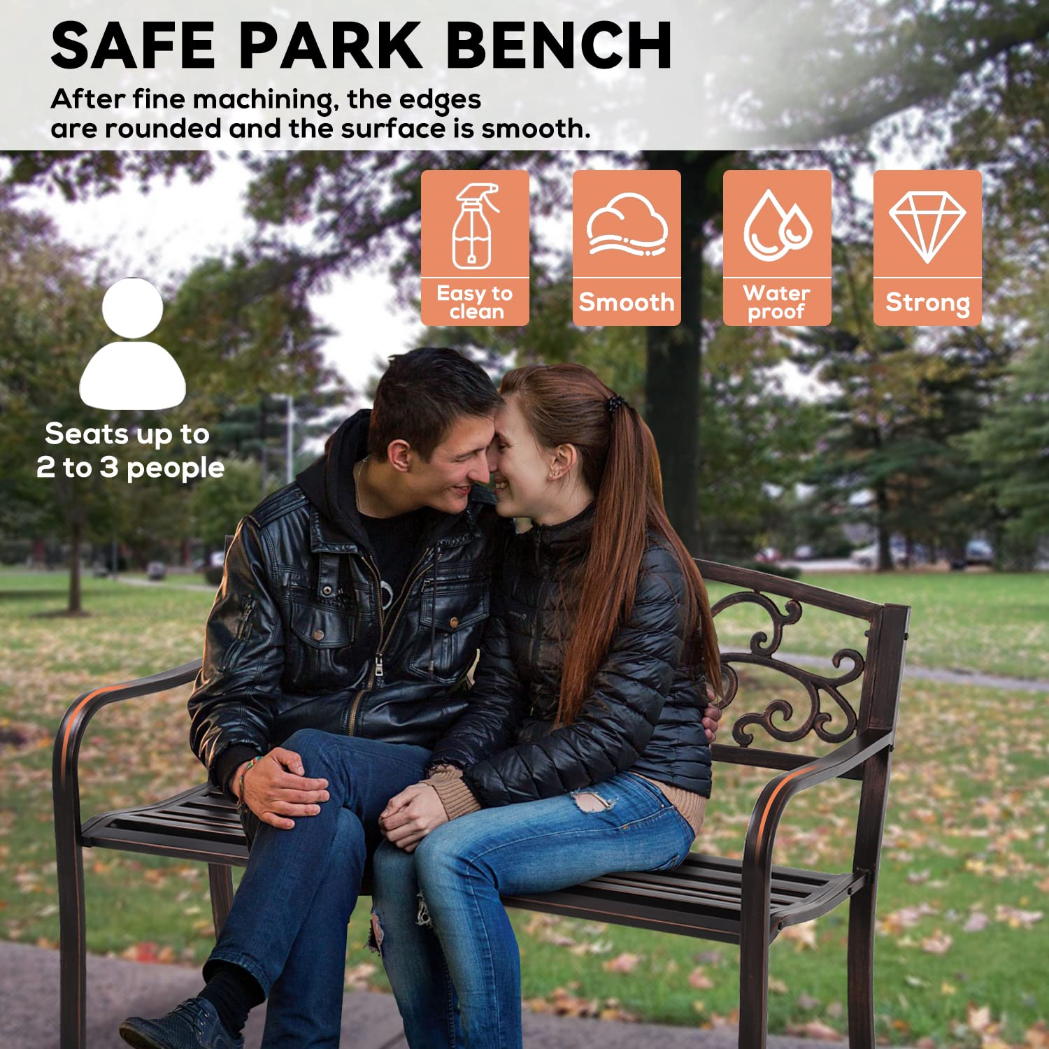 Heavy-Duty Rust-Proof Cast Iron Outdoor Park Bench - 50